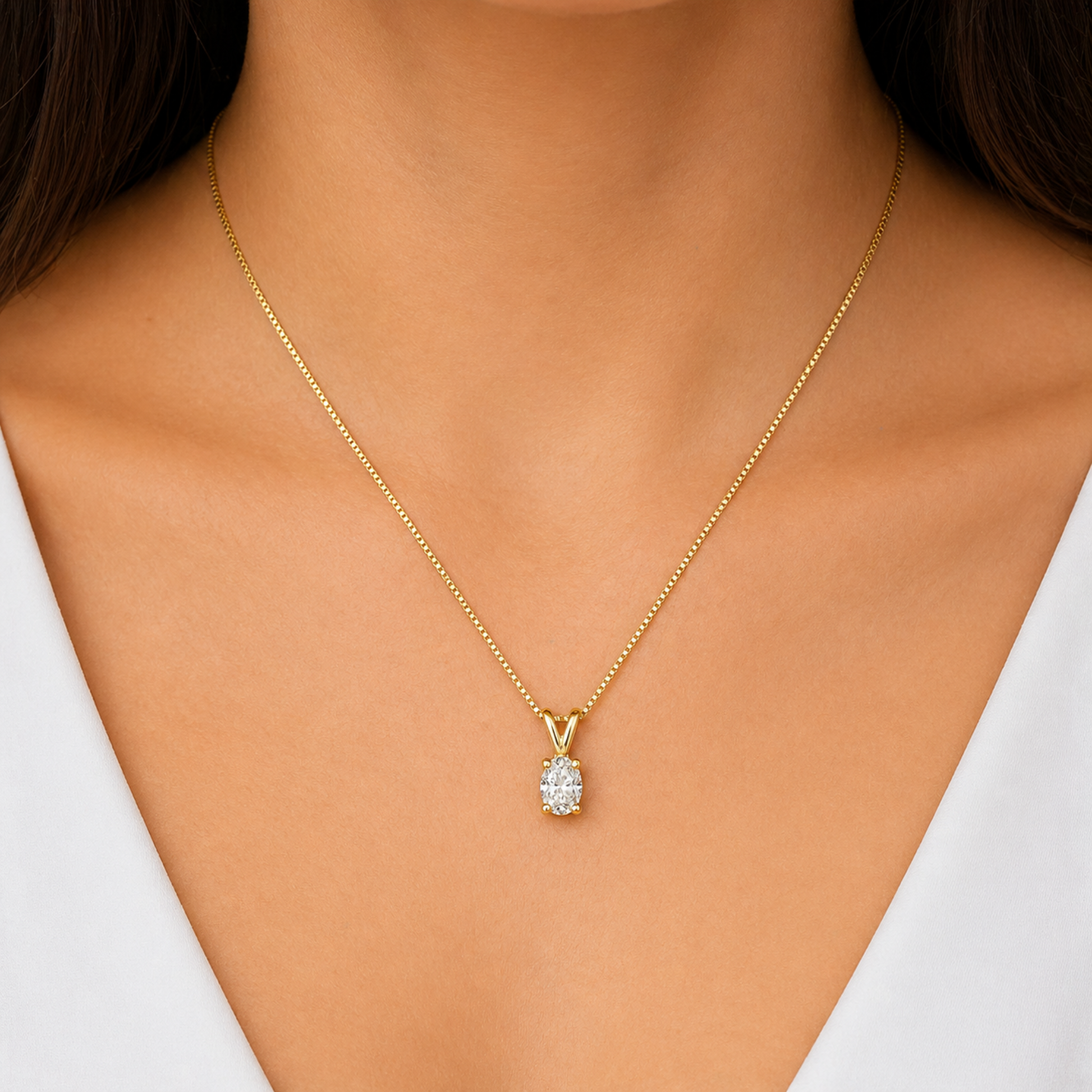 Timeless Oval Cut Diamond Necklace Crafted in 14K Gold