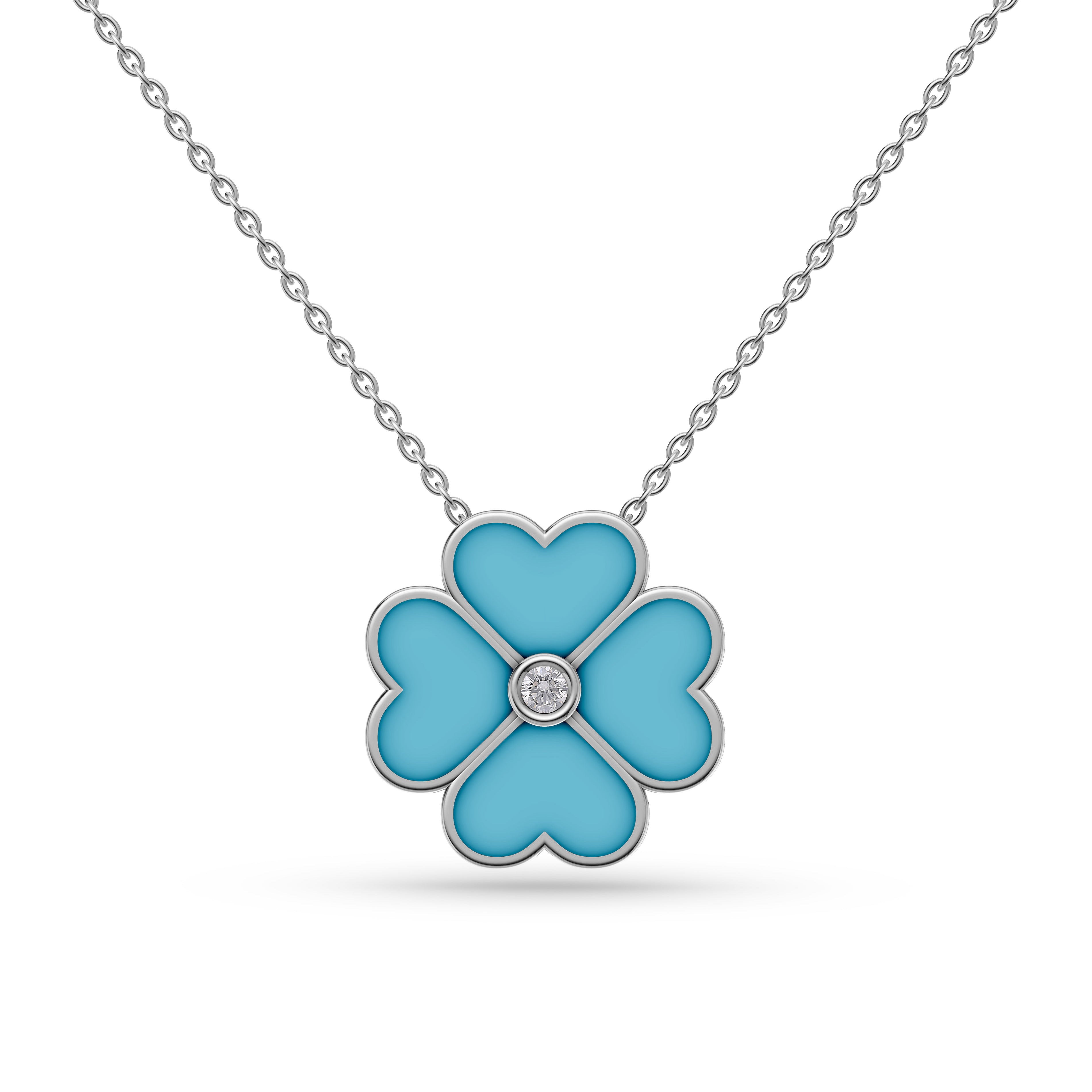 Turquoise Blossom Diamond Pendant In 14K Gold