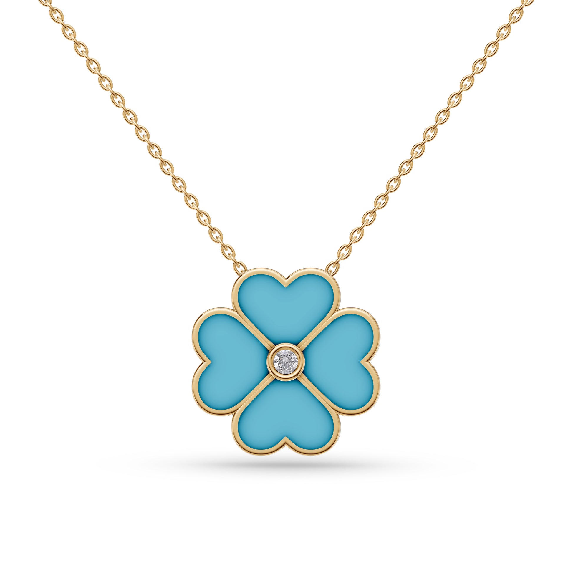 Turquoise Blossom Diamond Pendant In 14K Gold