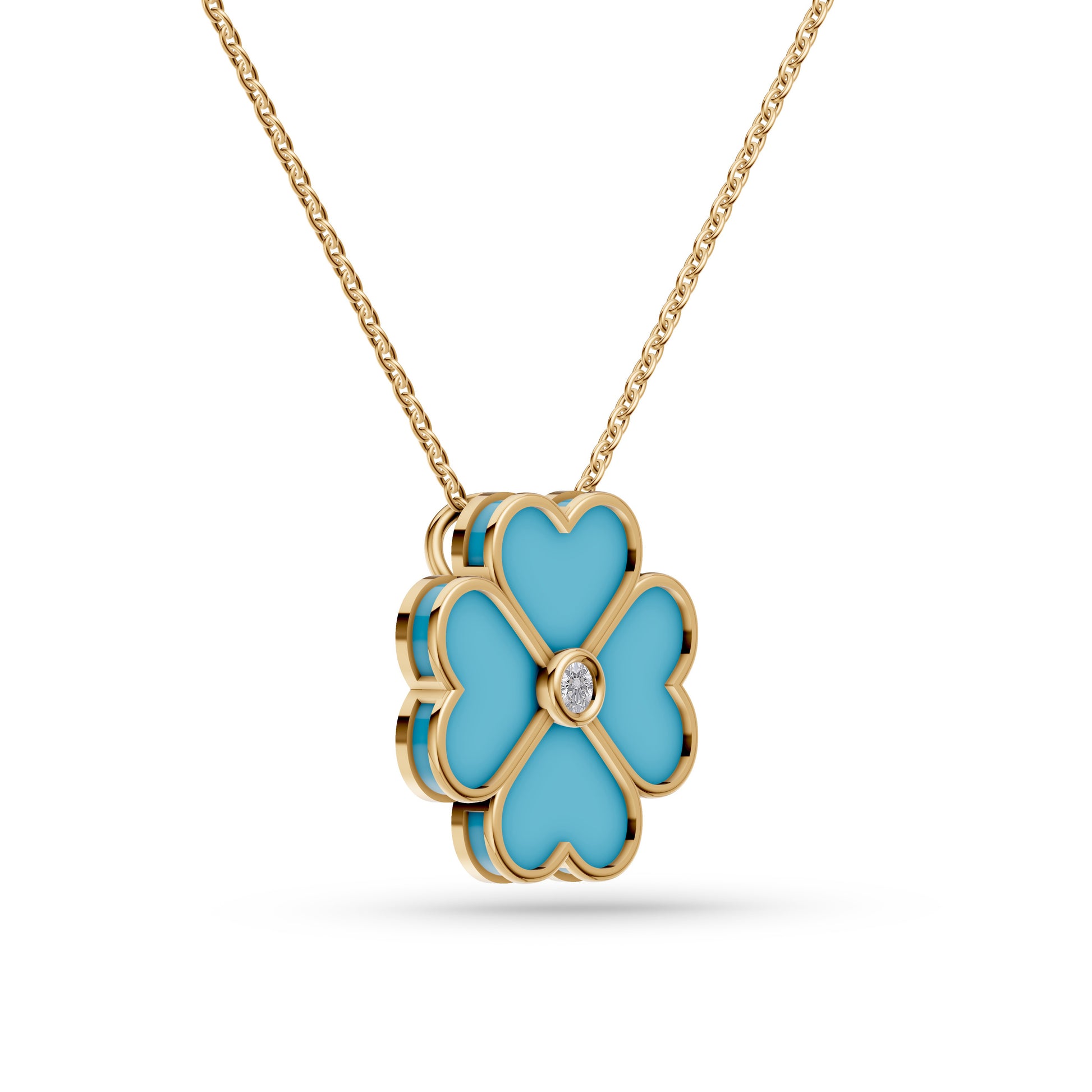 Turquoise Blossom Diamond Pendant In 14K Gold