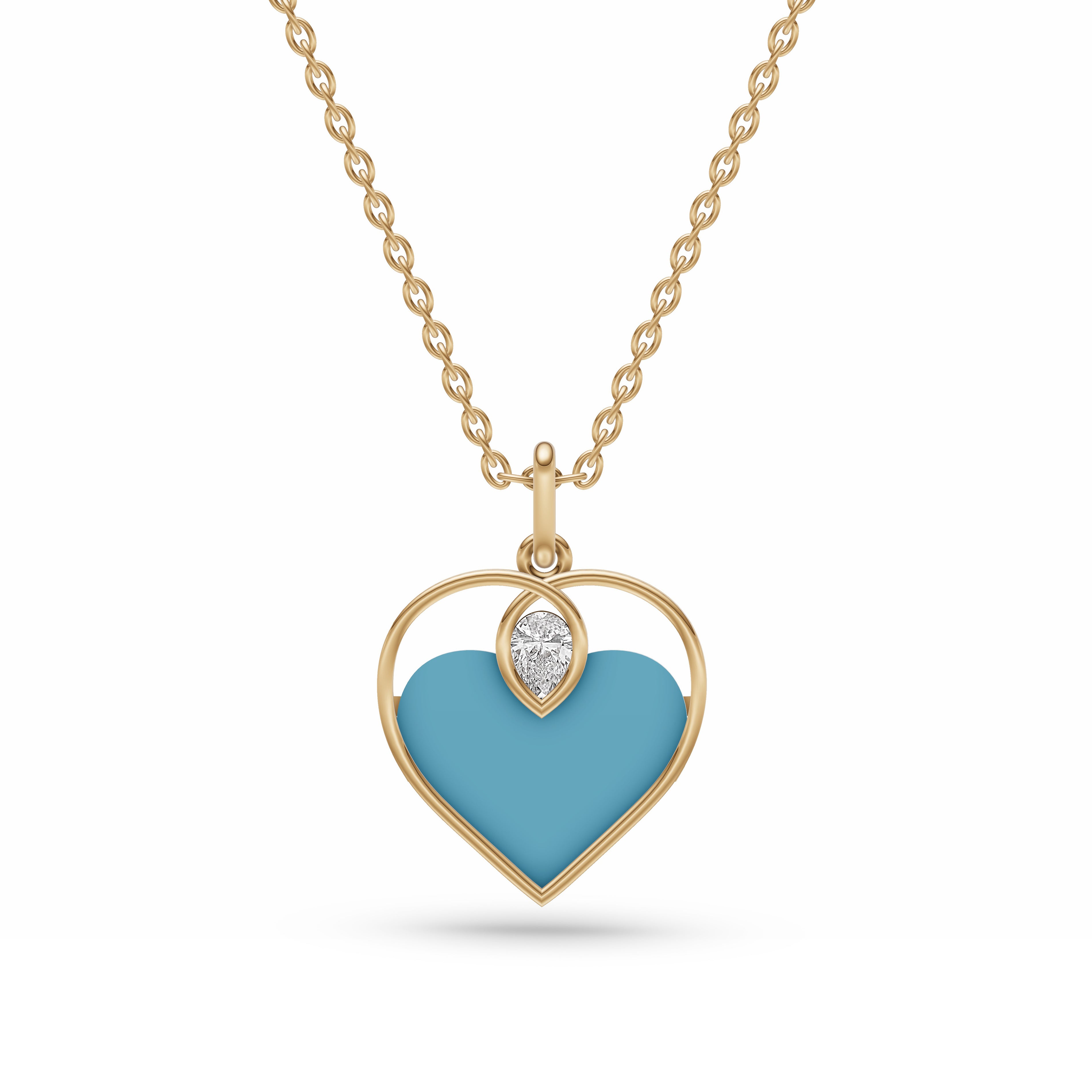 Turquoise Heart Diamond Stud Pendant In 14K Gold