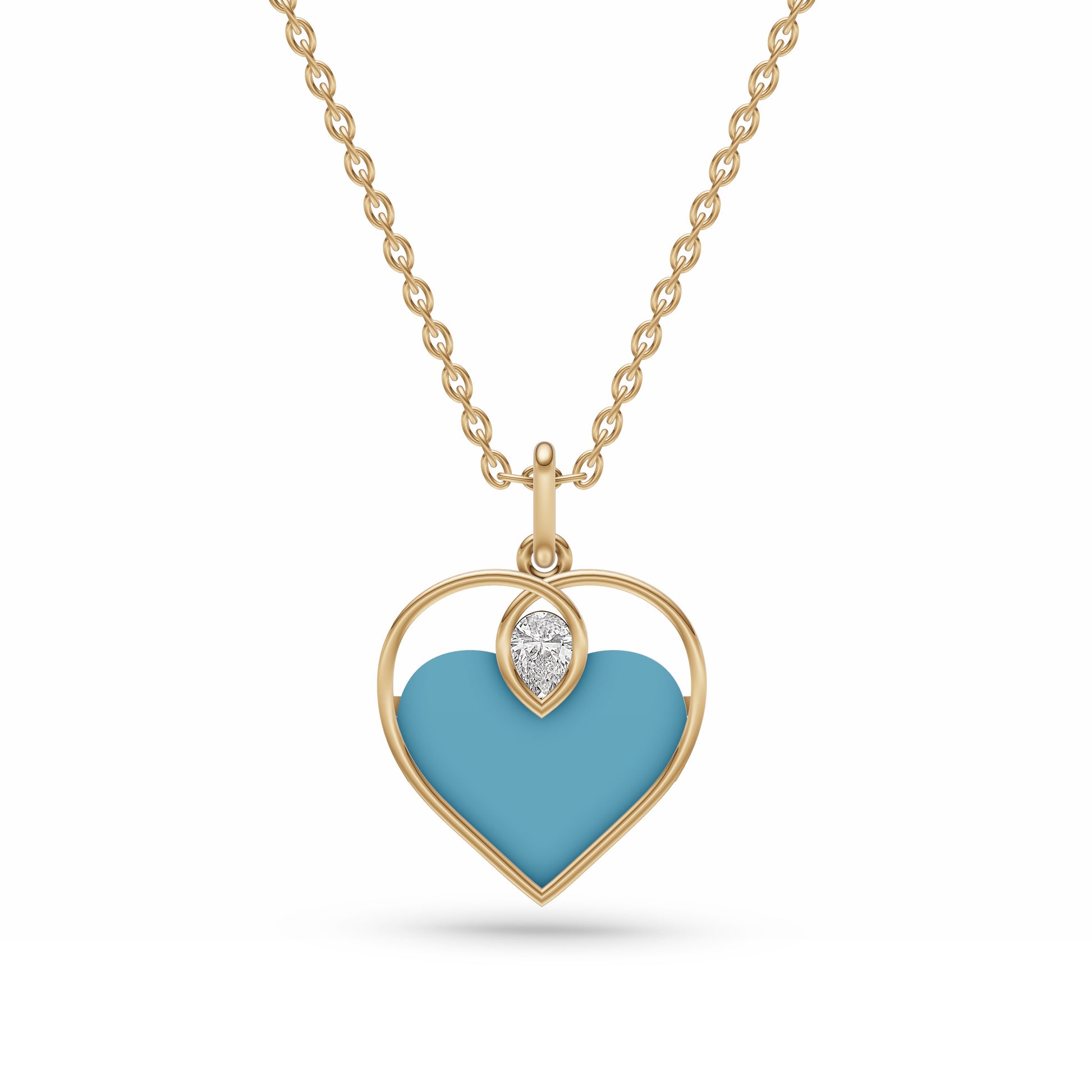 Turquoise Heart Diamond Stud Pendant In 14K Gold