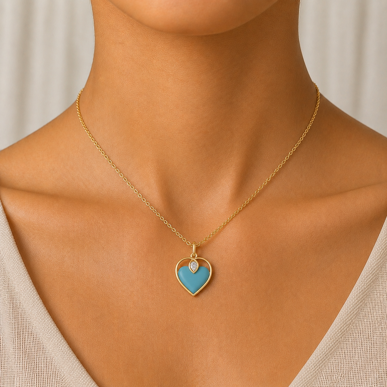 Turquoise Heart Diamond Stud Pendant In 14K Gold