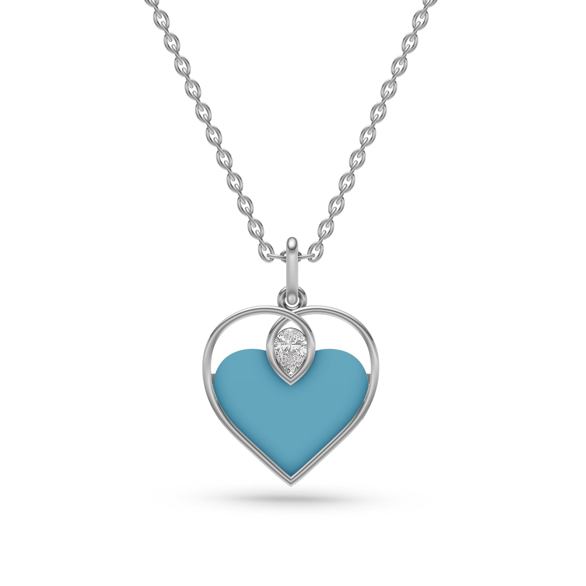 Turquoise Heart Diamond Stud Pendant In 14K Gold