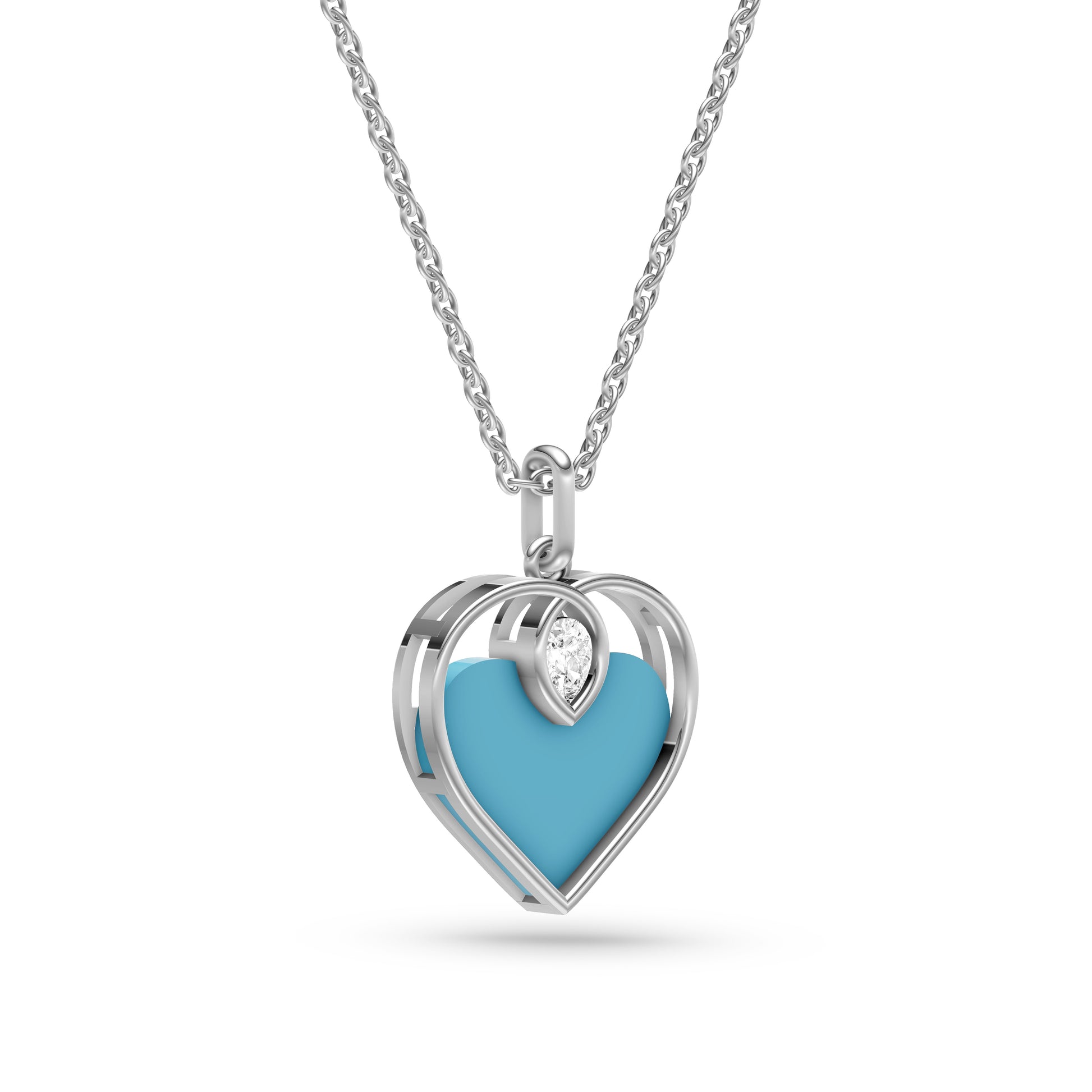 Turquoise Heart Diamond Stud Pendant In 14K Gold