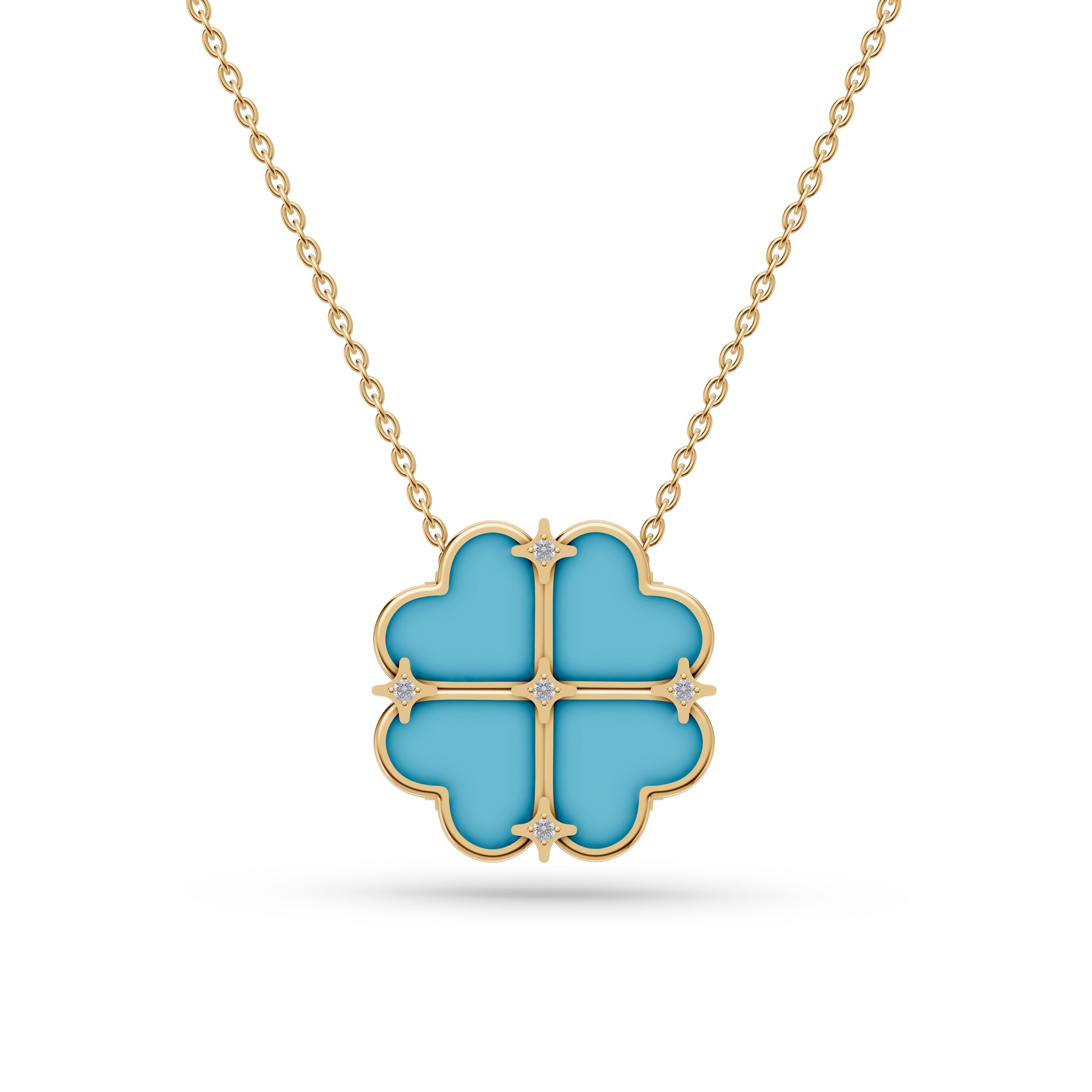 Turquoise Shield Diamond Pendant Necklace In 14K Gold