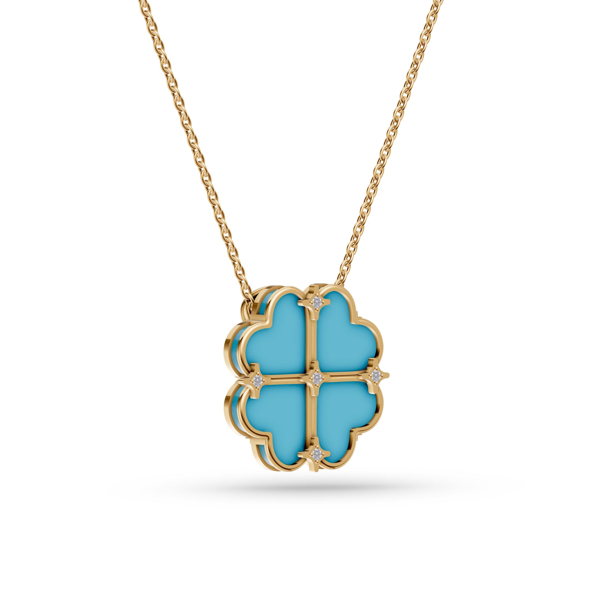 Turquoise Shield Diamond Pendant Necklace In 14K Gold