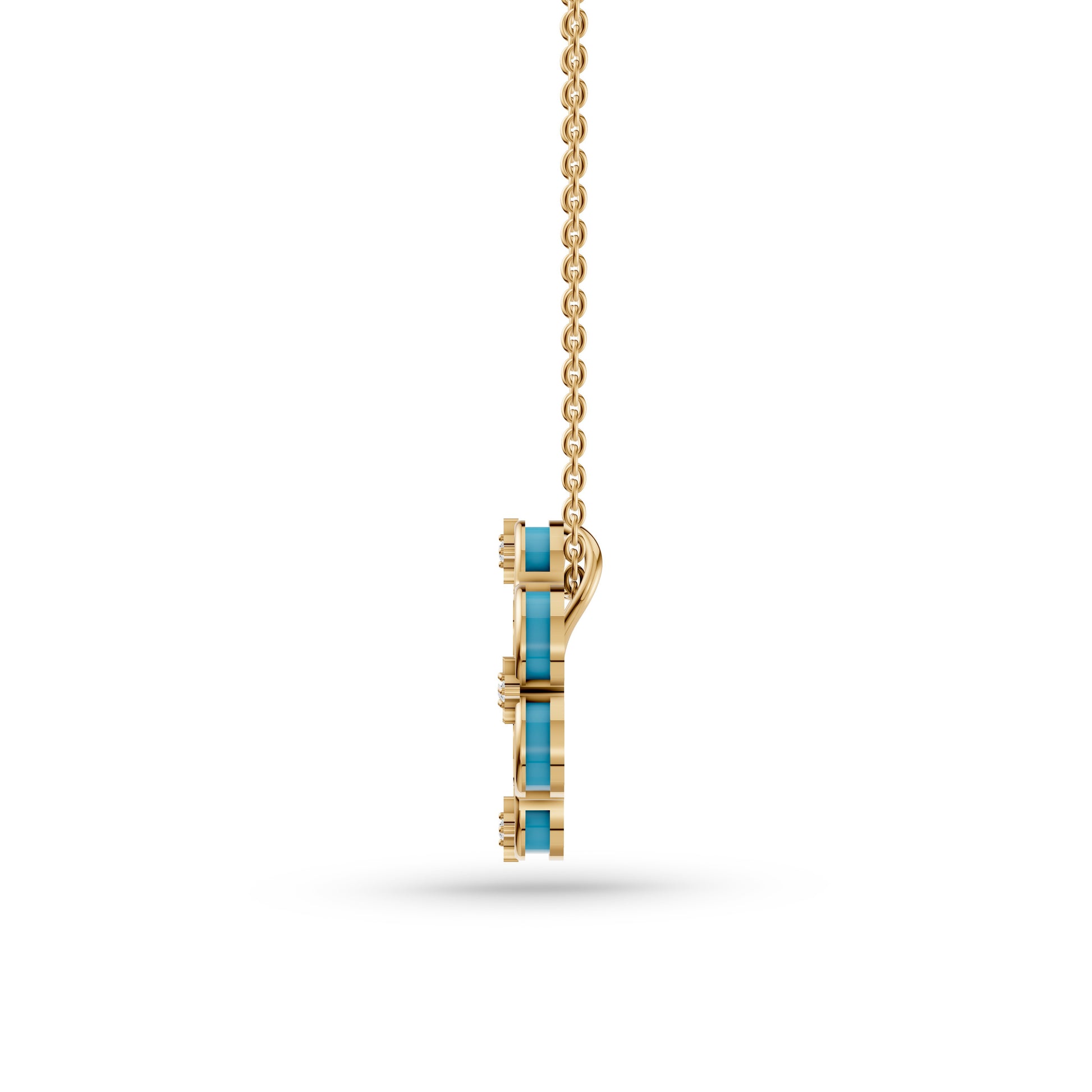 Turquoise Shield Diamond Pendant Necklace In 14K Gold