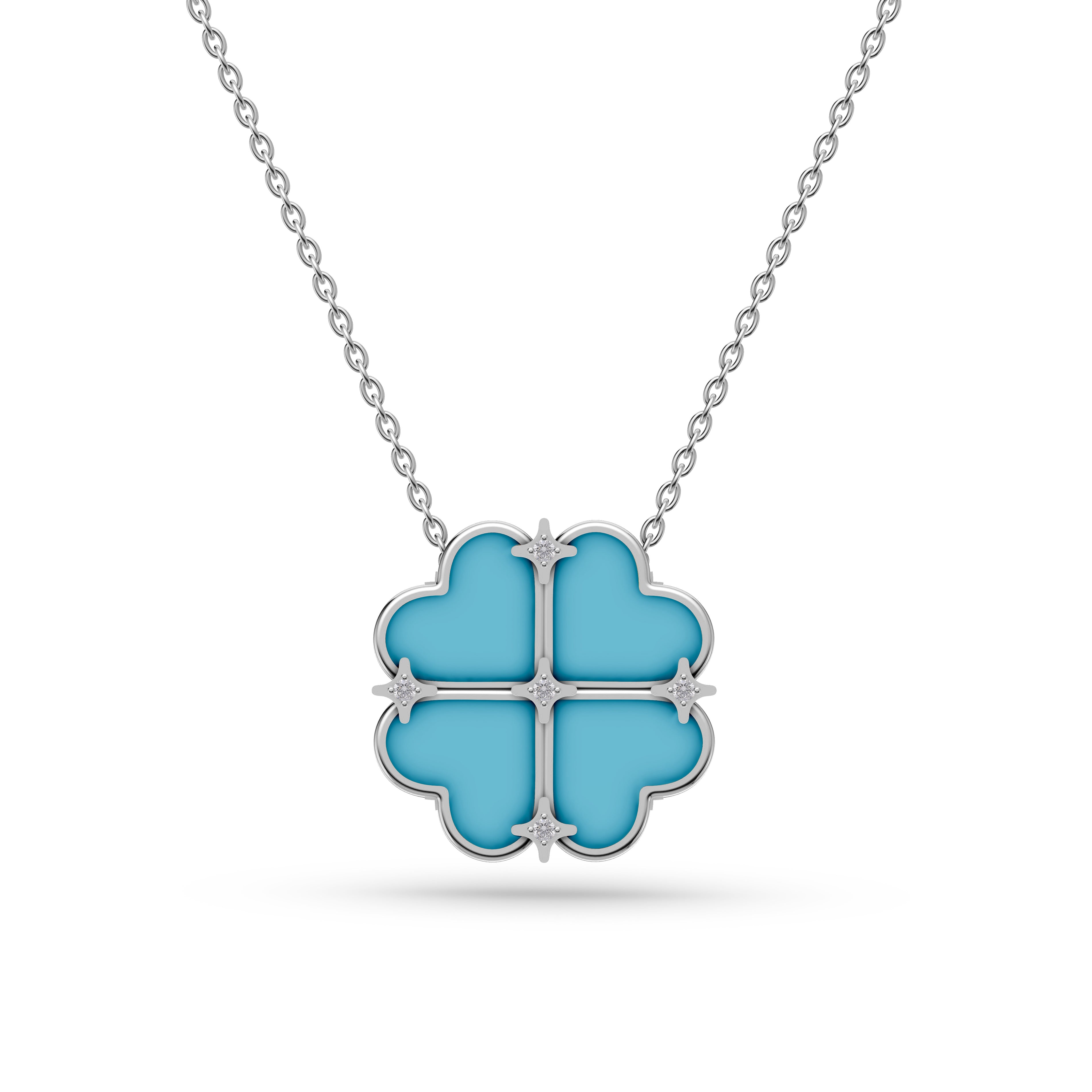 Turquoise Shield Diamond Pendant Necklace In 14K Gold