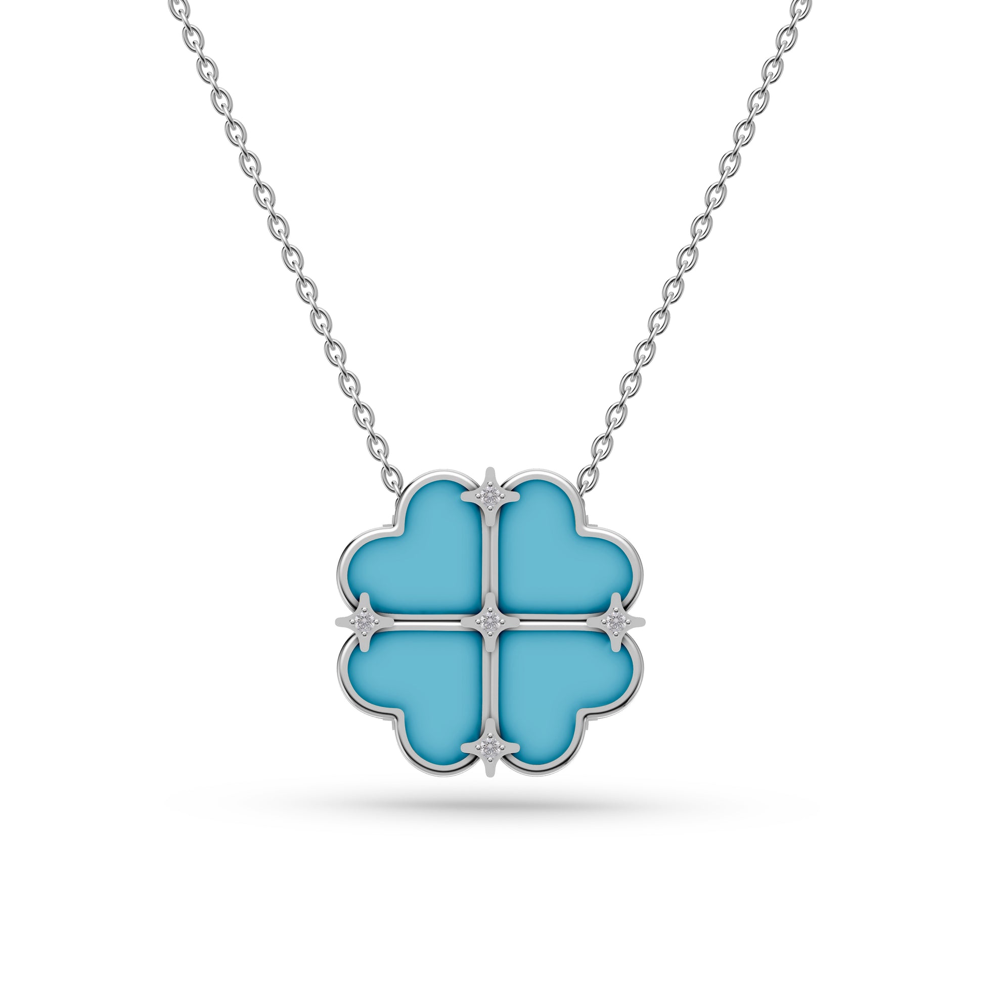 Turquoise Shield Diamond Pendant Necklace In 14K Gold