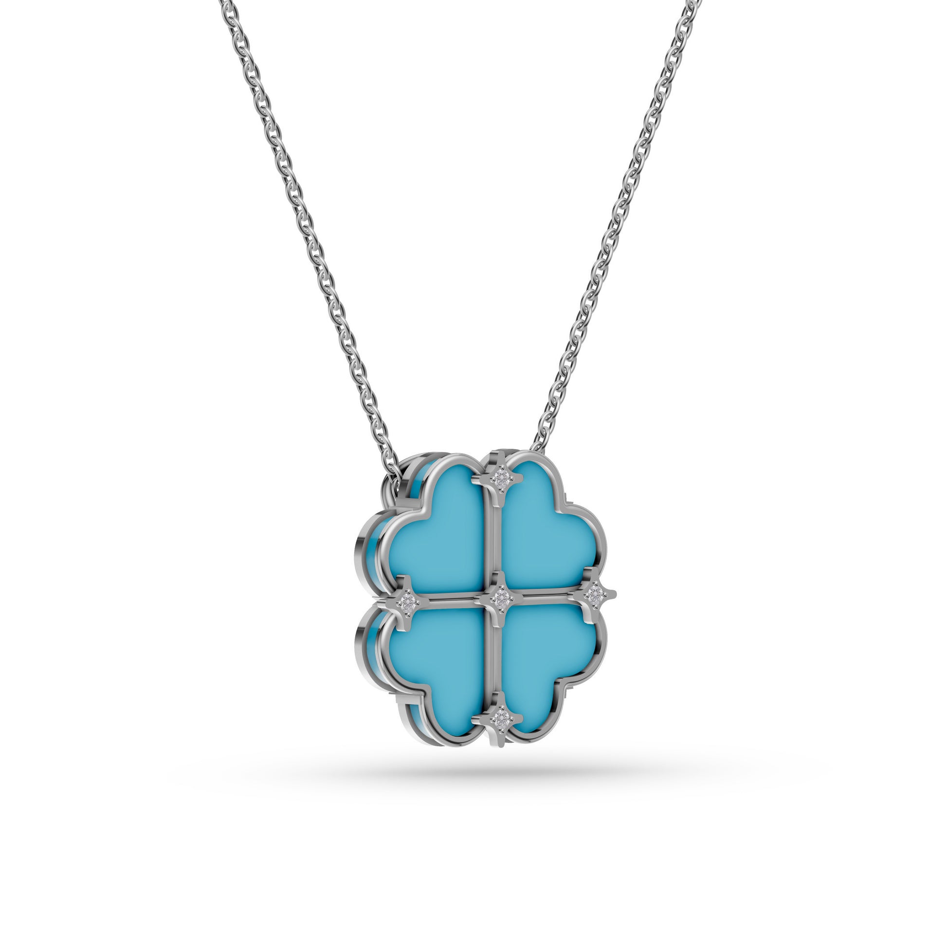 Turquoise Shield Diamond Pendant Necklace In 14K Gold