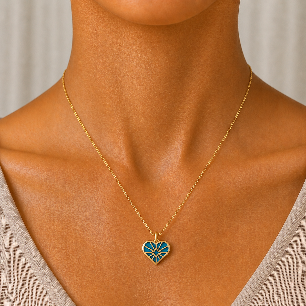 Turquoise Sunburst Heart Necklace In 14K Gold