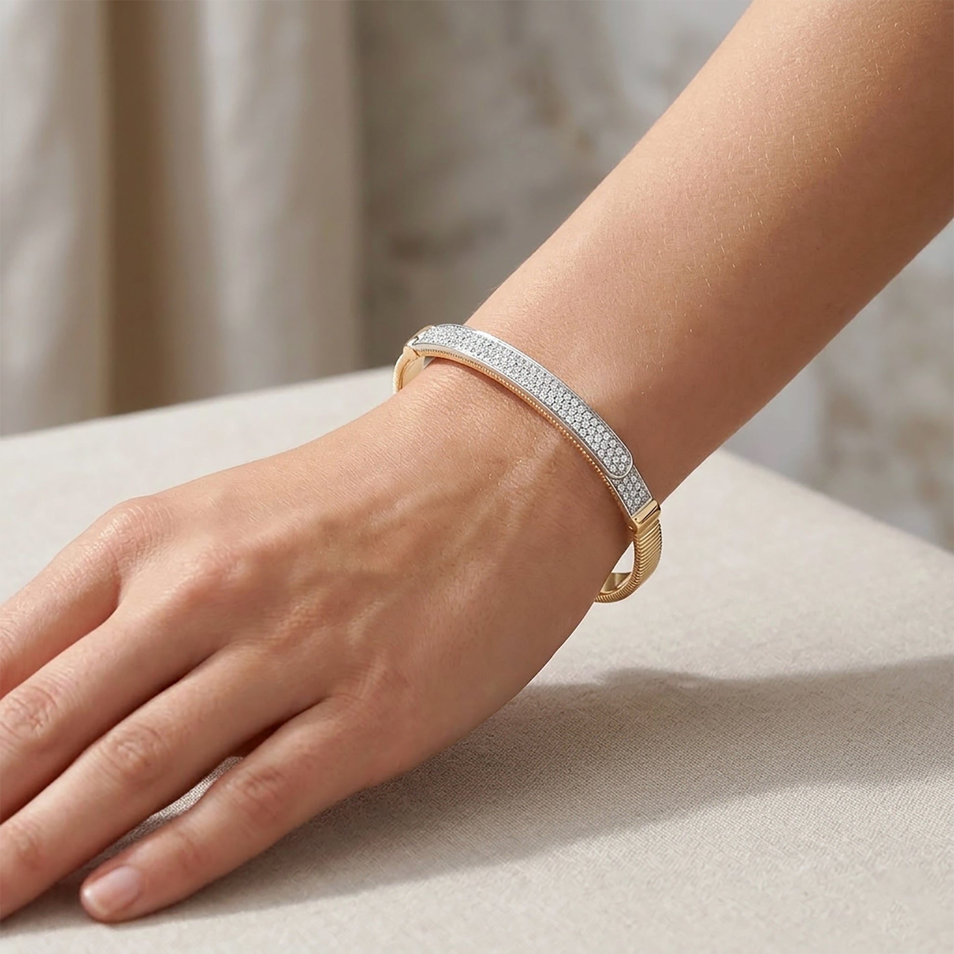 Two-Tone Gold Pavé Diamond Bangle Bracelet