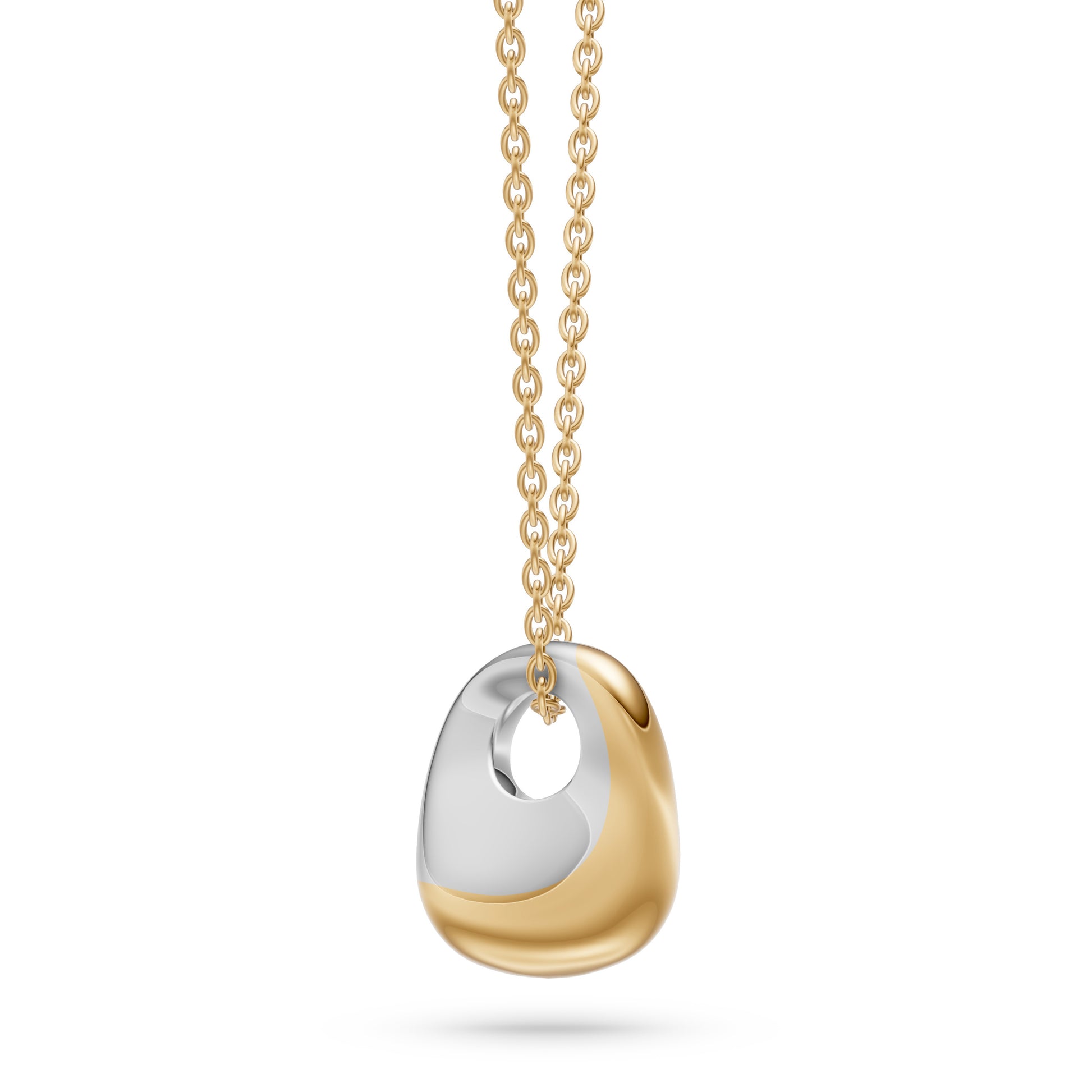 Two-Tone Sculptural Pendant Necklace in 14K Gold