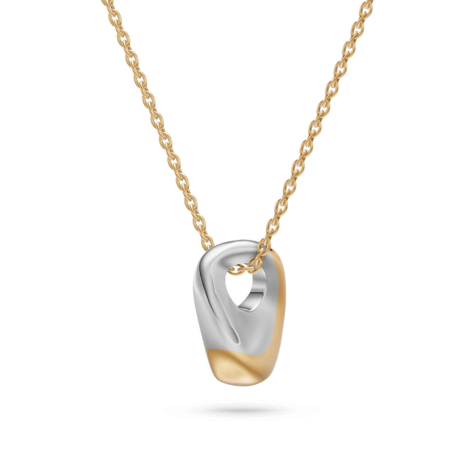 Two-Tone Sculptural Pendant Necklace in 14K Gold
