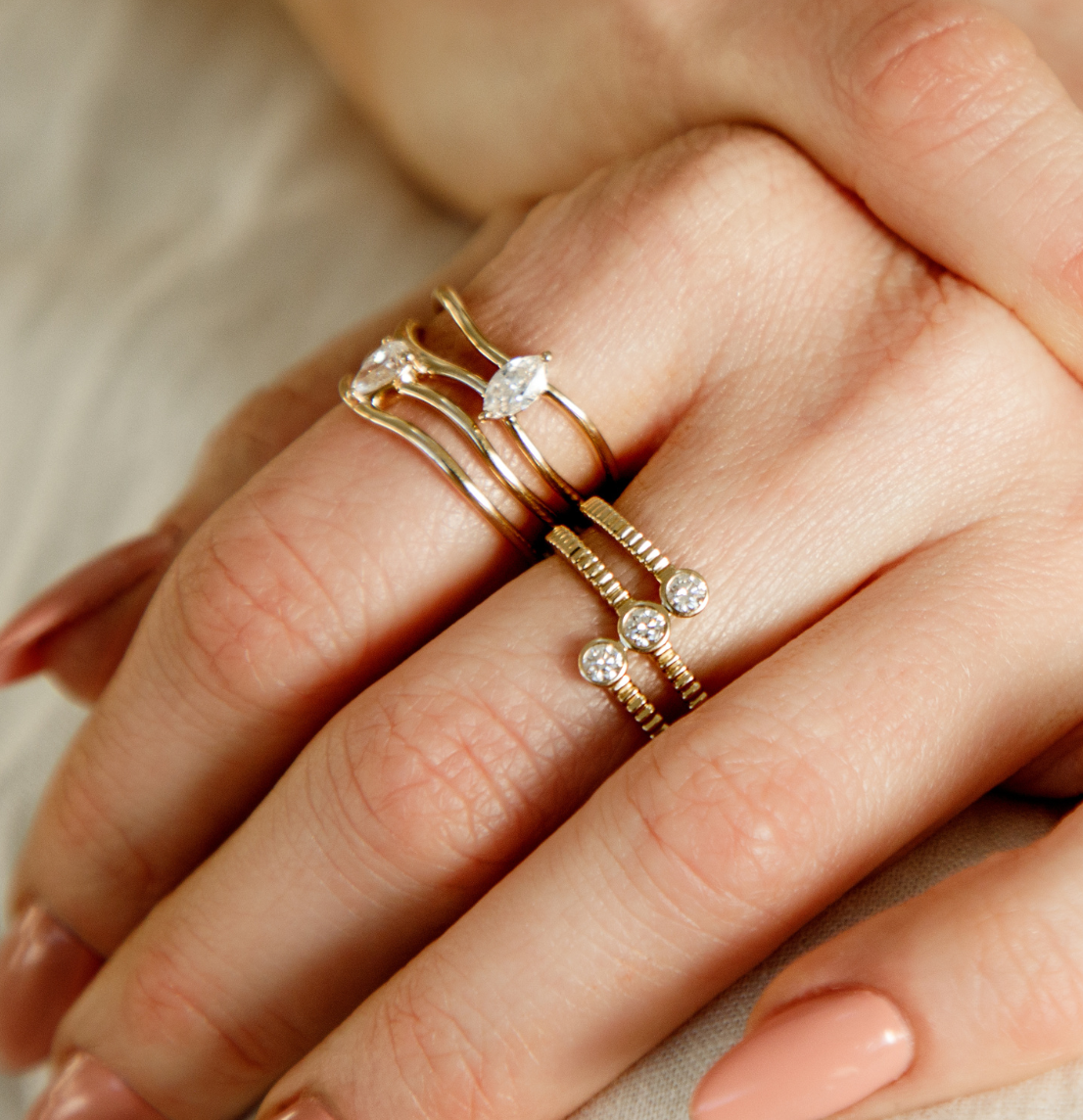 Marquise and Pear Diamond Multi-Band Ring in 14K Gold
