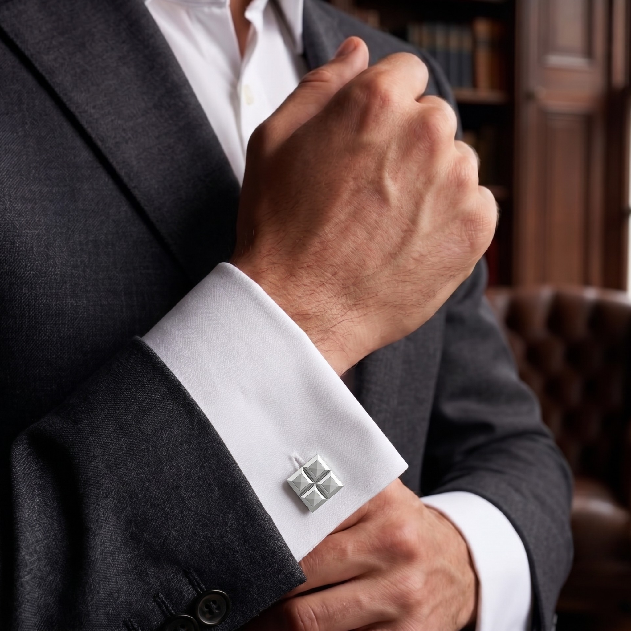 Geometric Grid Cufflinks In Sterling Silver