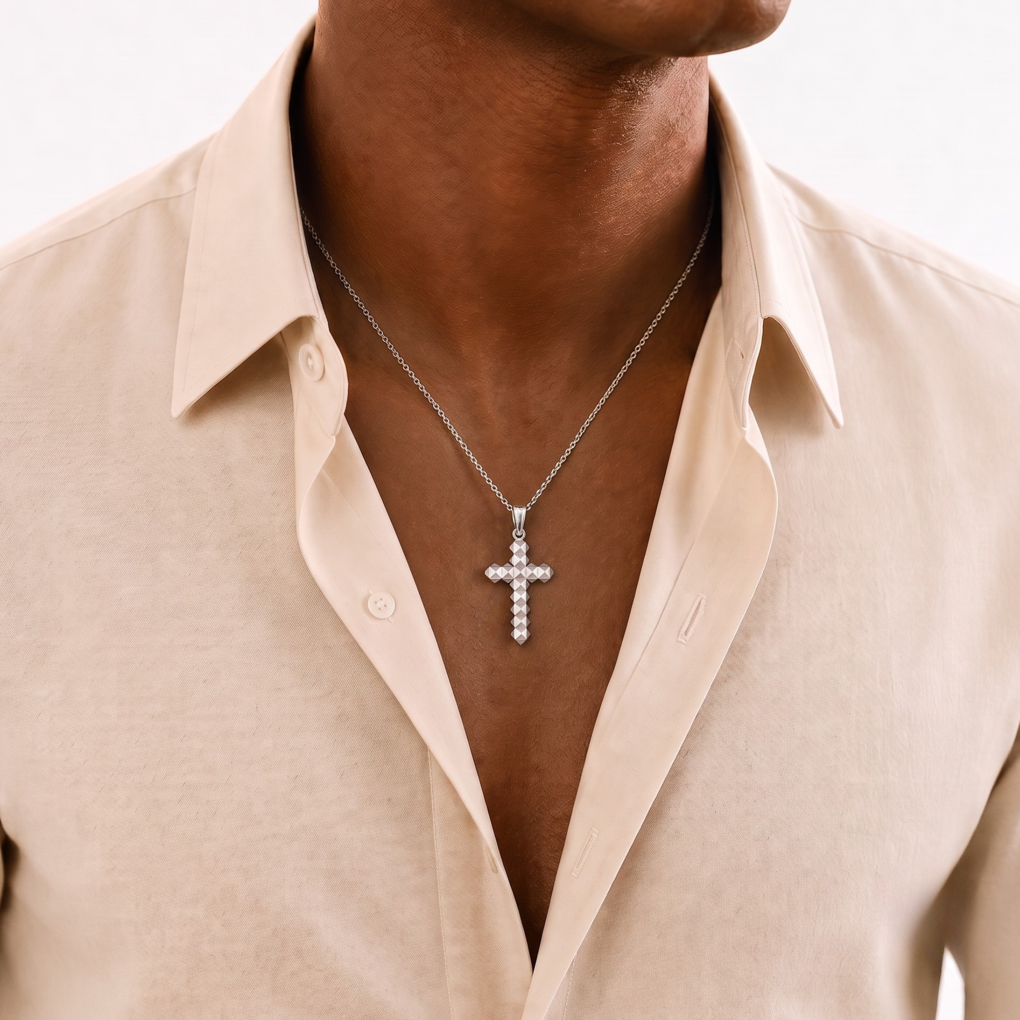 Pyramid Cross Necklace in Sterling Silver