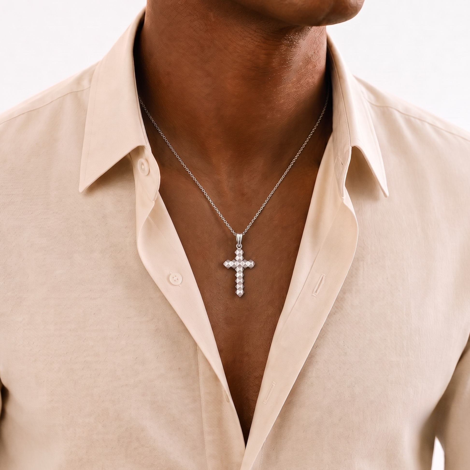 Pyramid Cross Necklace in Sterling Silver