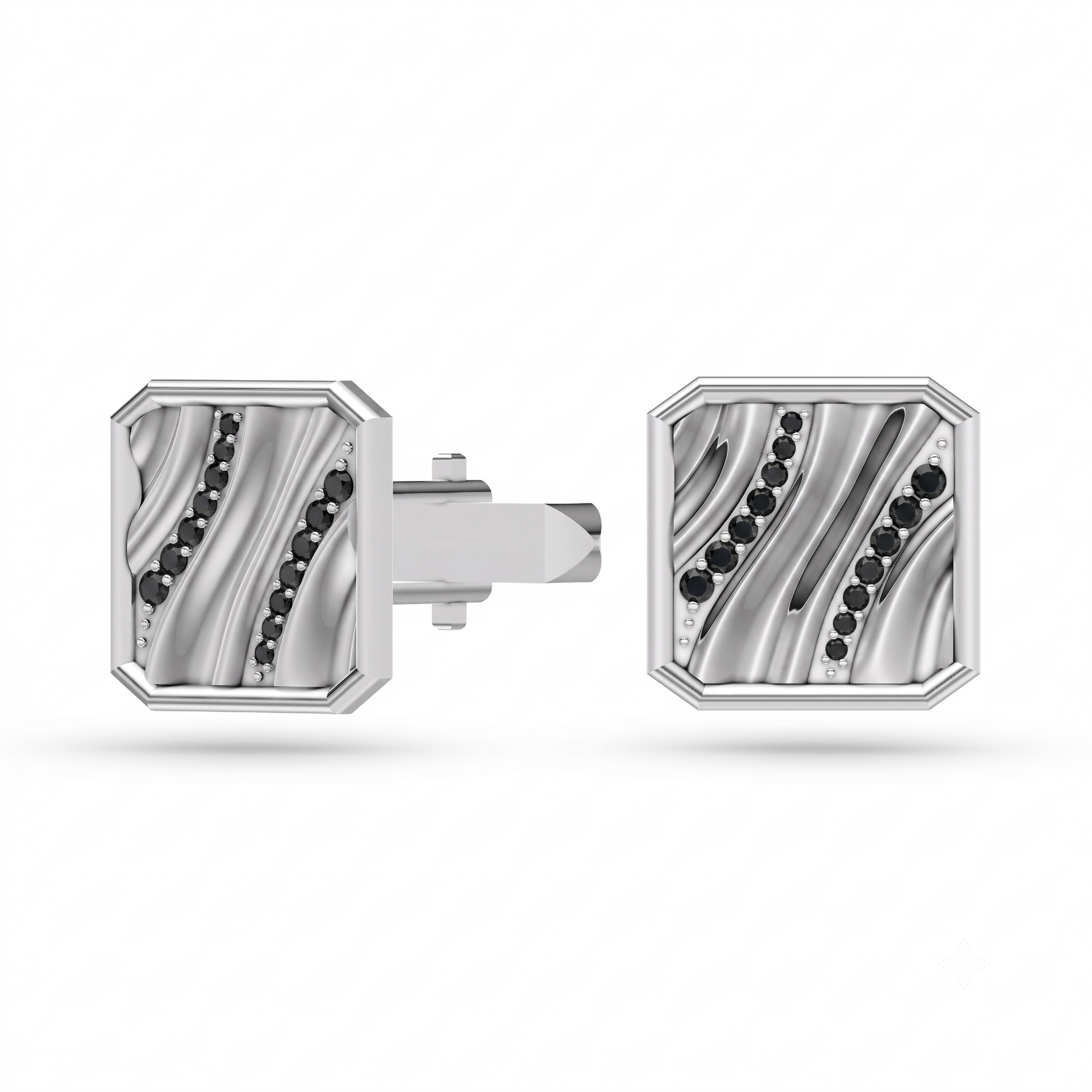 Vertex Black Diamond Wave Cufflinks in Sterling Silver