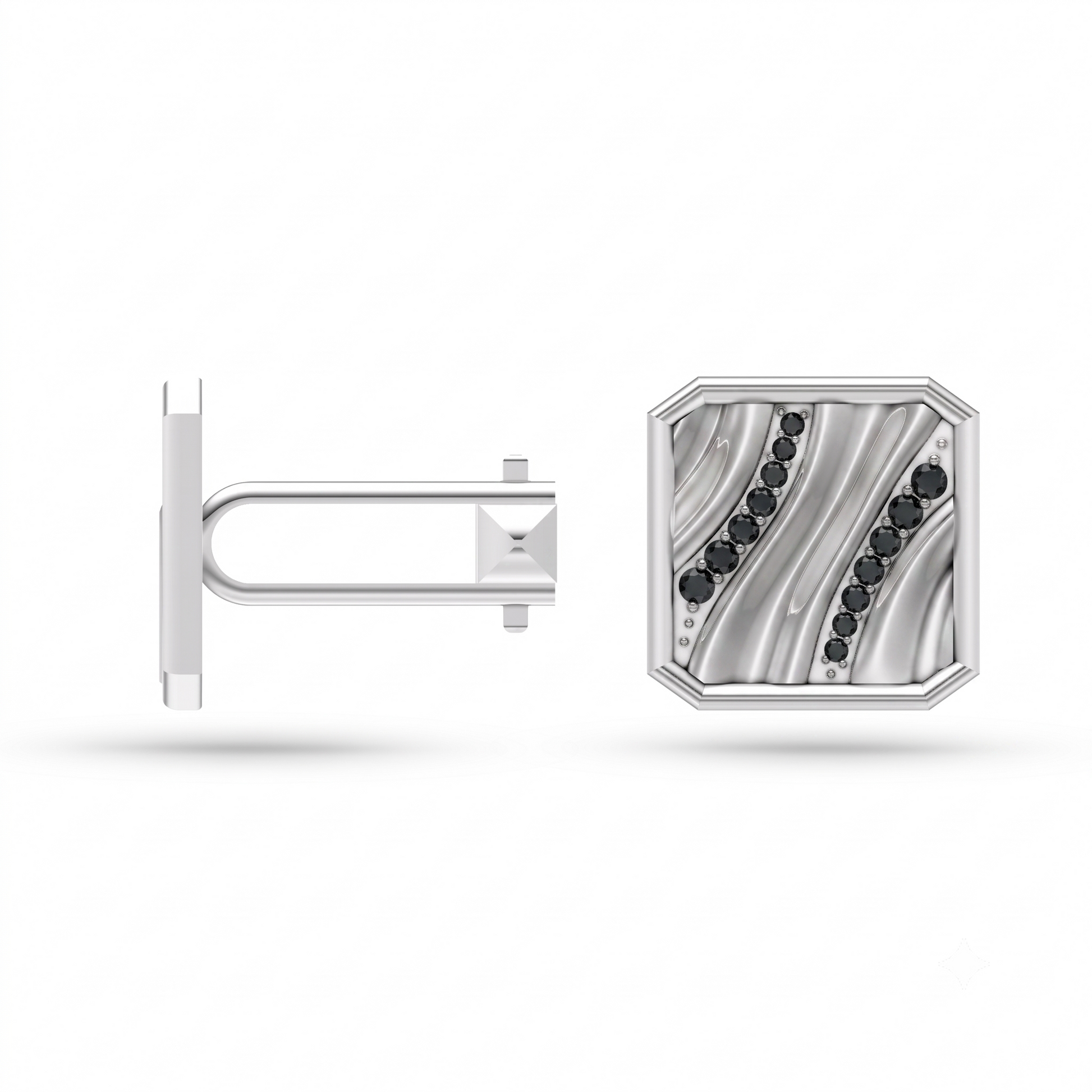 Vertex Black Diamond Wave Cufflinks in Sterling Silver