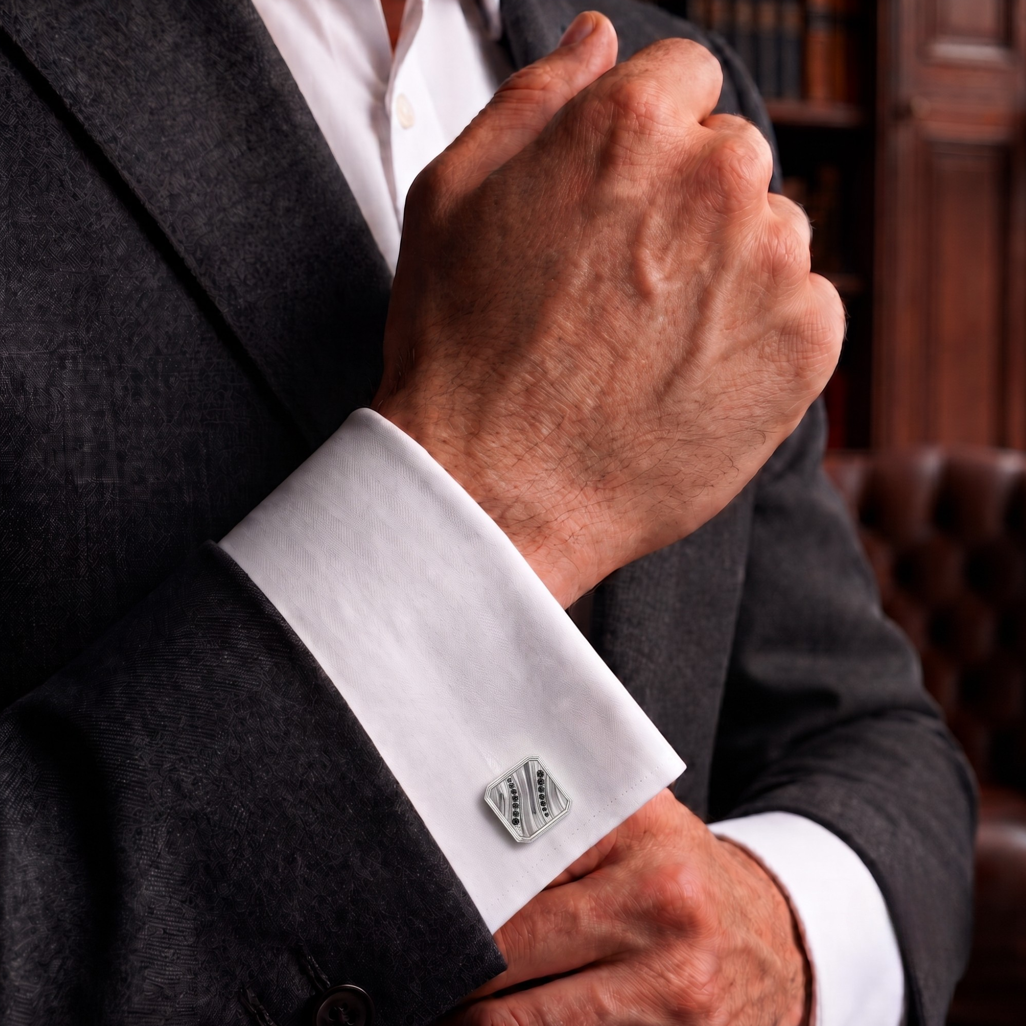 Vertex Black Diamond Wave Cufflinks in Sterling Silver