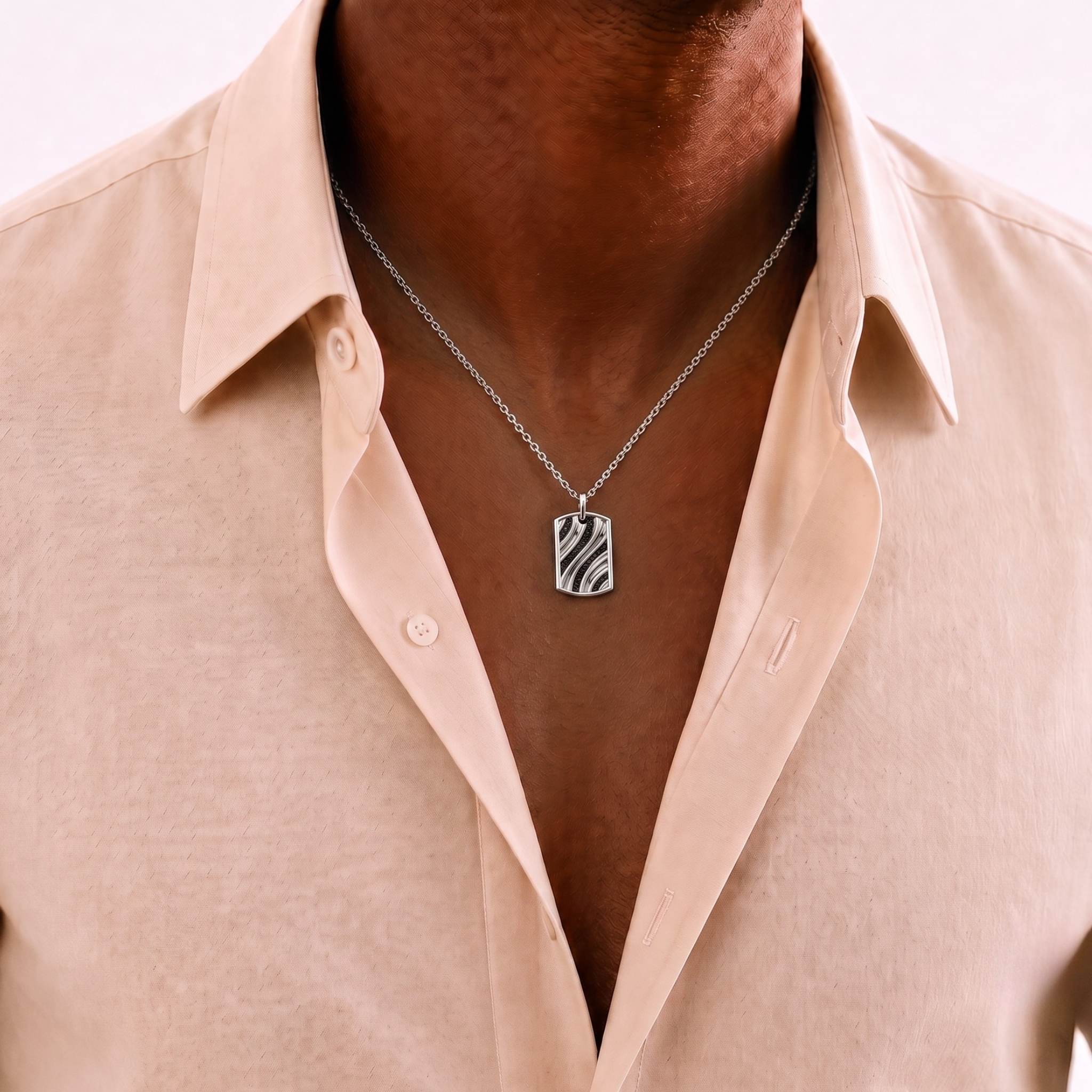 Vertex Black Diamond Dog Tag Necklace in Sterling Silver