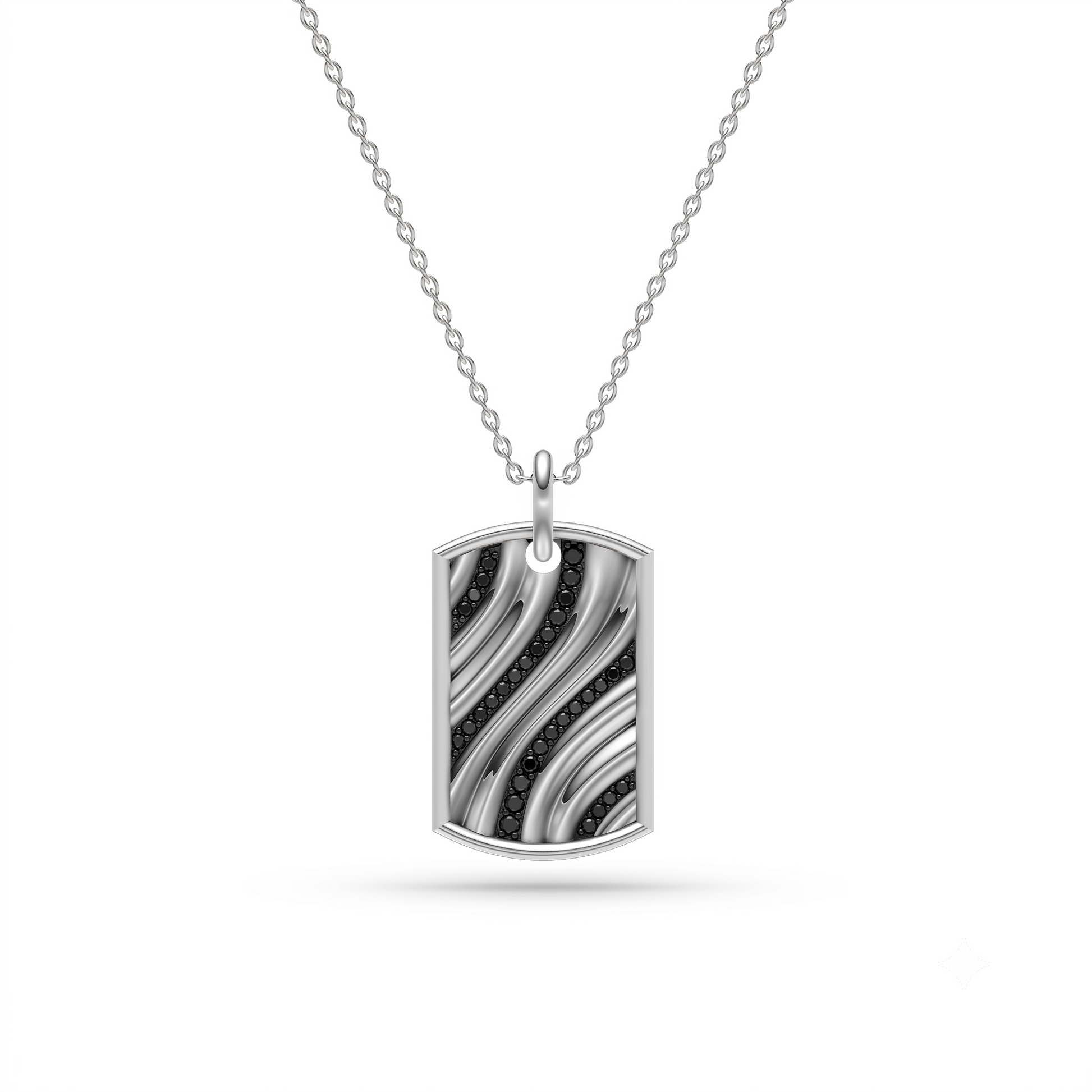 Vertex Black Diamond Dog Tag Necklace in Sterling Silver