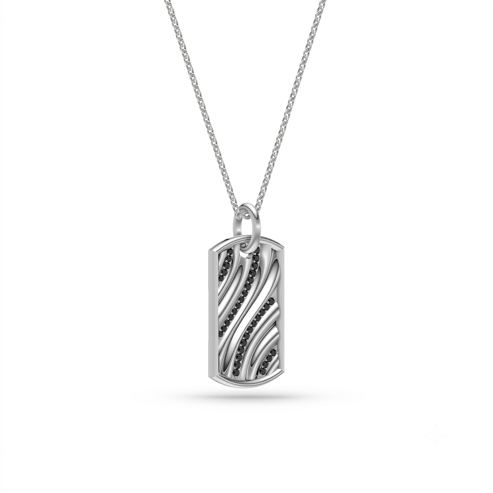 Vertex Black Diamond Dog Tag Necklace in Sterling Silver