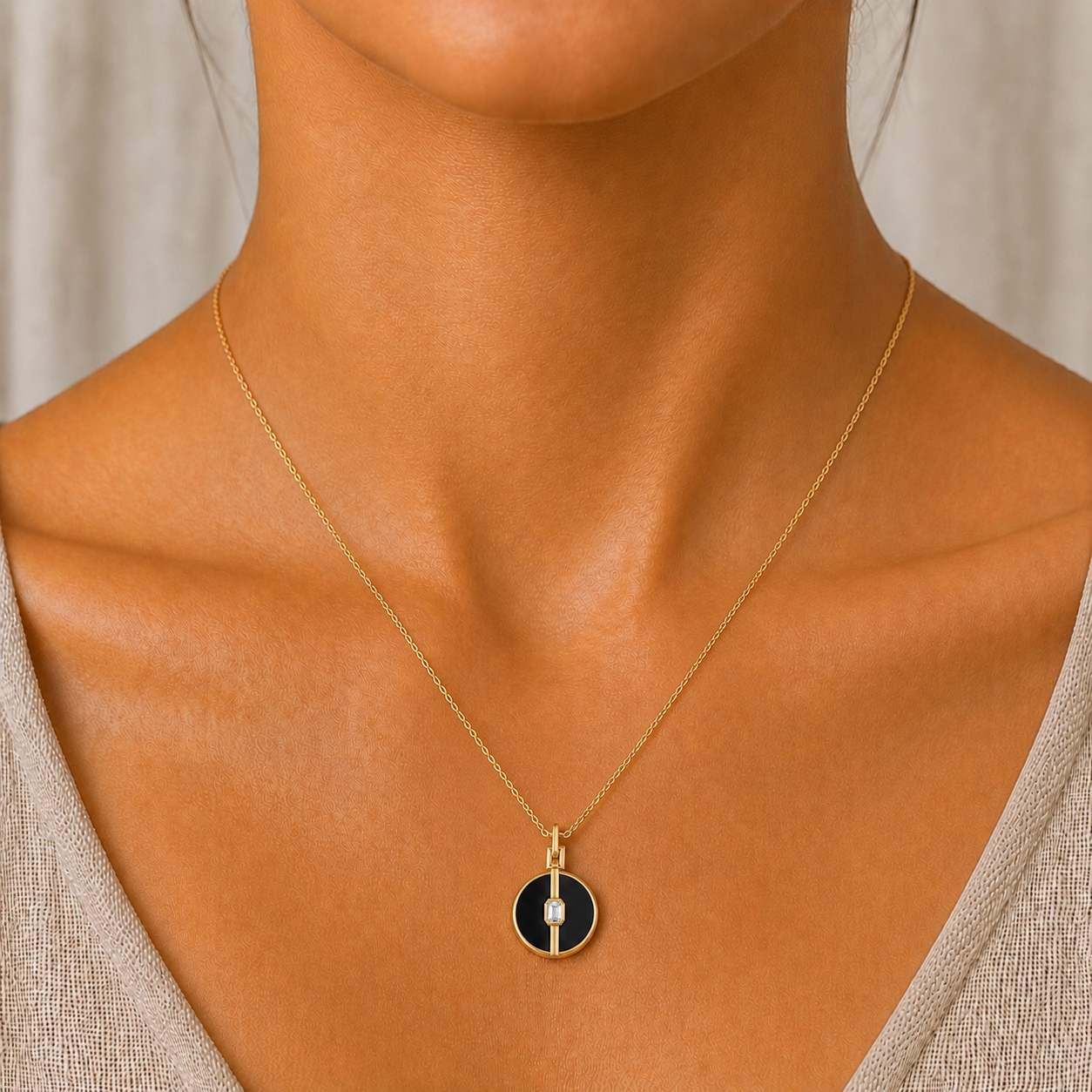 Vesper Black Onyx Diamond Pendant in 14K Gold