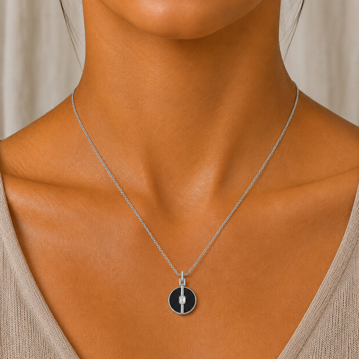 Vesper Black Onyx Diamond Pendant in 14K Gold