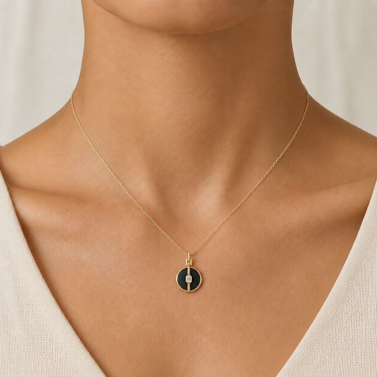 Vesper Black Onyx Diamond Pendant in 14K Gold