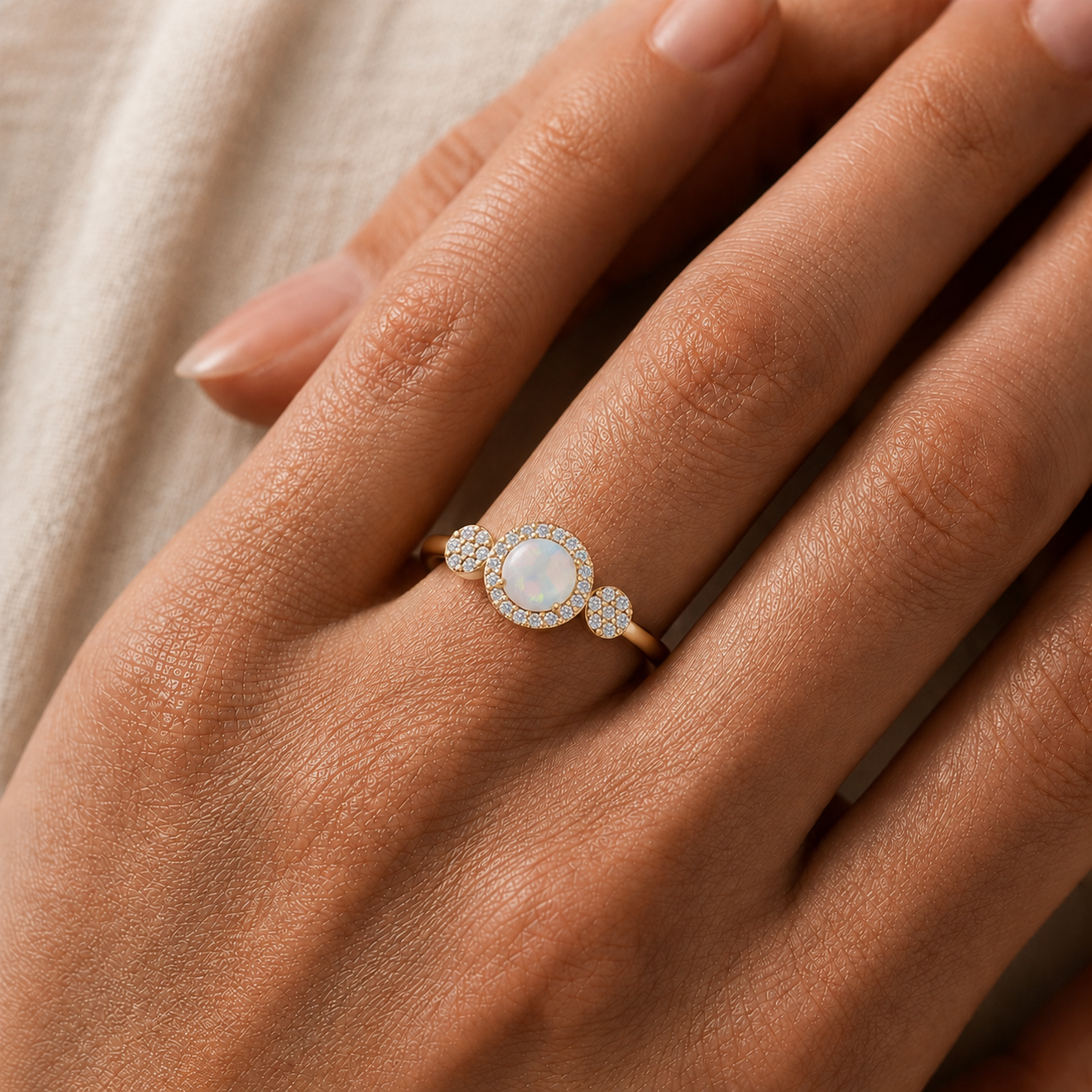 Vintage Style Opal and Diamond Ring in 14K Gold