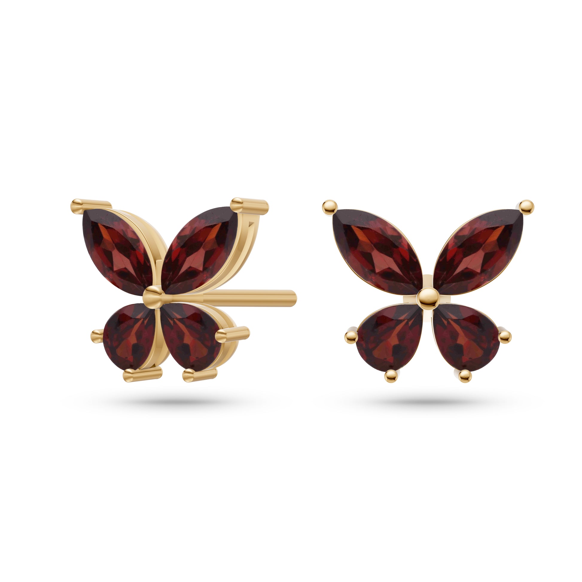 Whimsical Marquise & Pear Shaped Garnet Earrings In 14K Gold