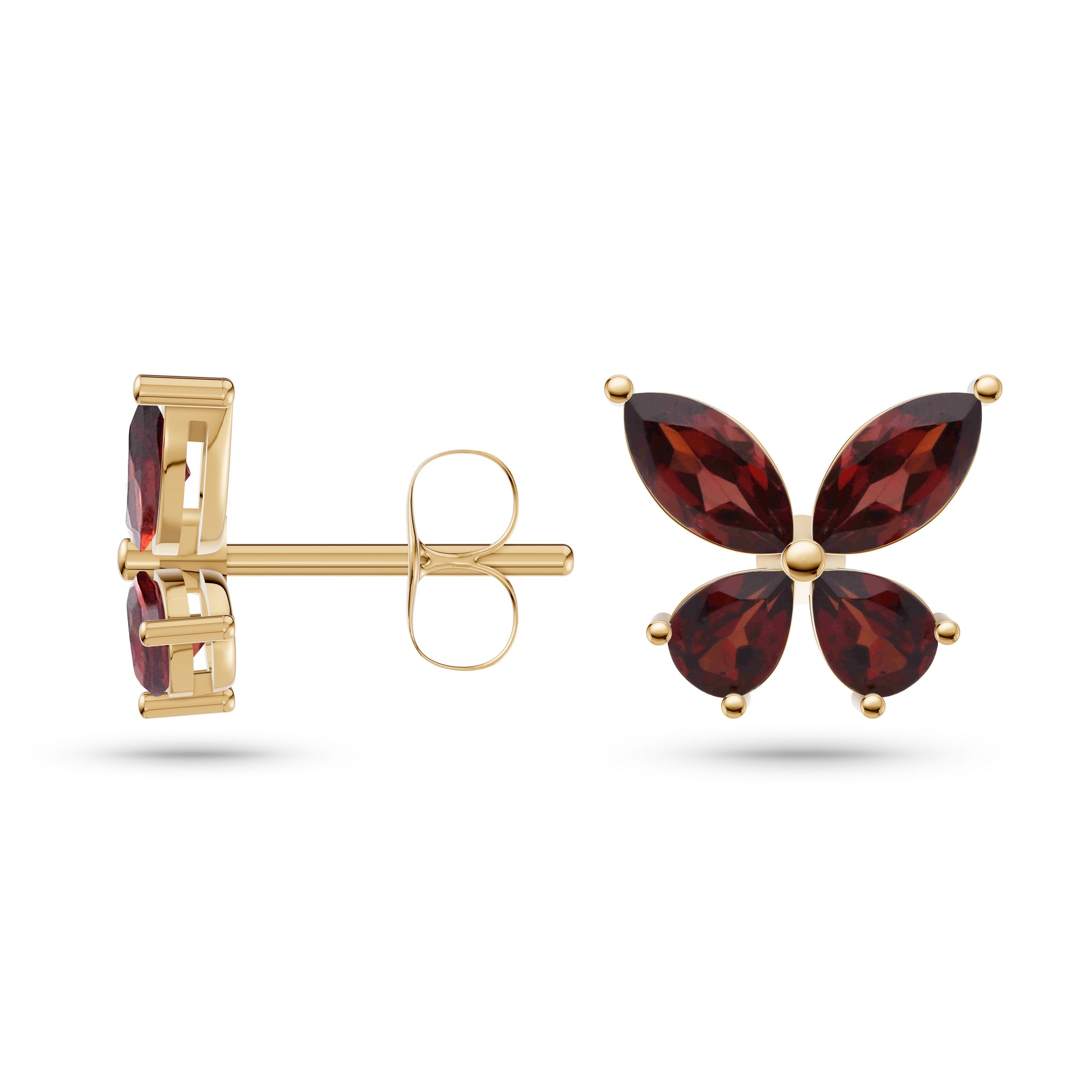Whimsical Marquise & Pear Shaped Garnet Earrings In 14K Gold