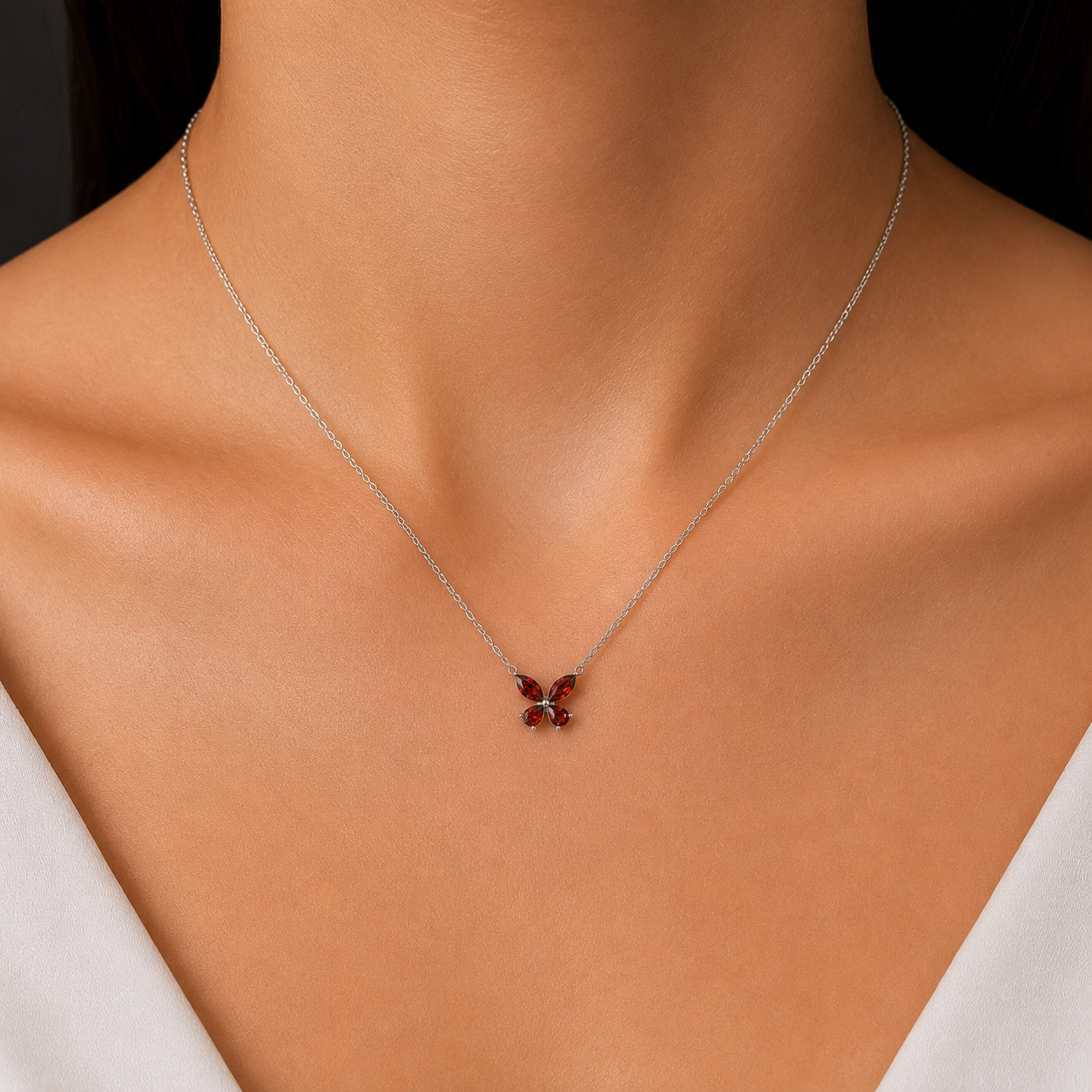 Whimsical Marquise & Pear Shaped Garnet Necklace In 14K Gold