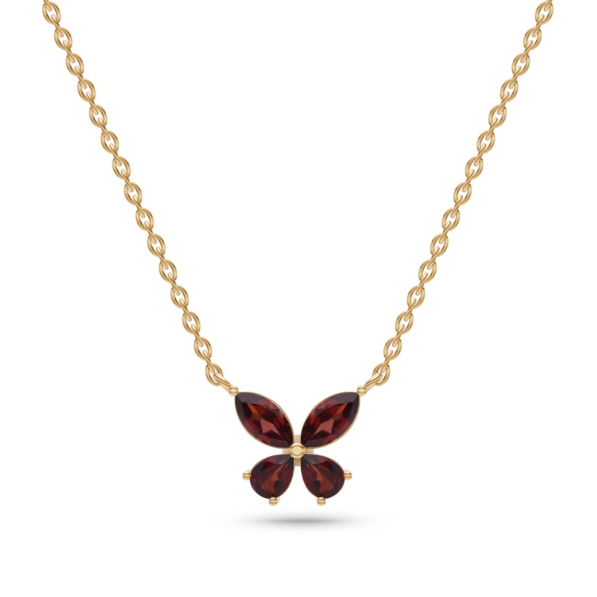 Whimsical Marquise & Pear Shaped Garnet Necklace In 14K Gold