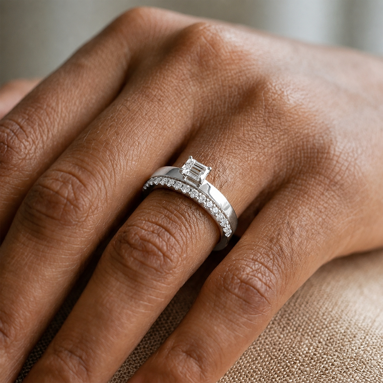 Emerald-Cut Diamond Solitaire Band Ring in 14K Gold