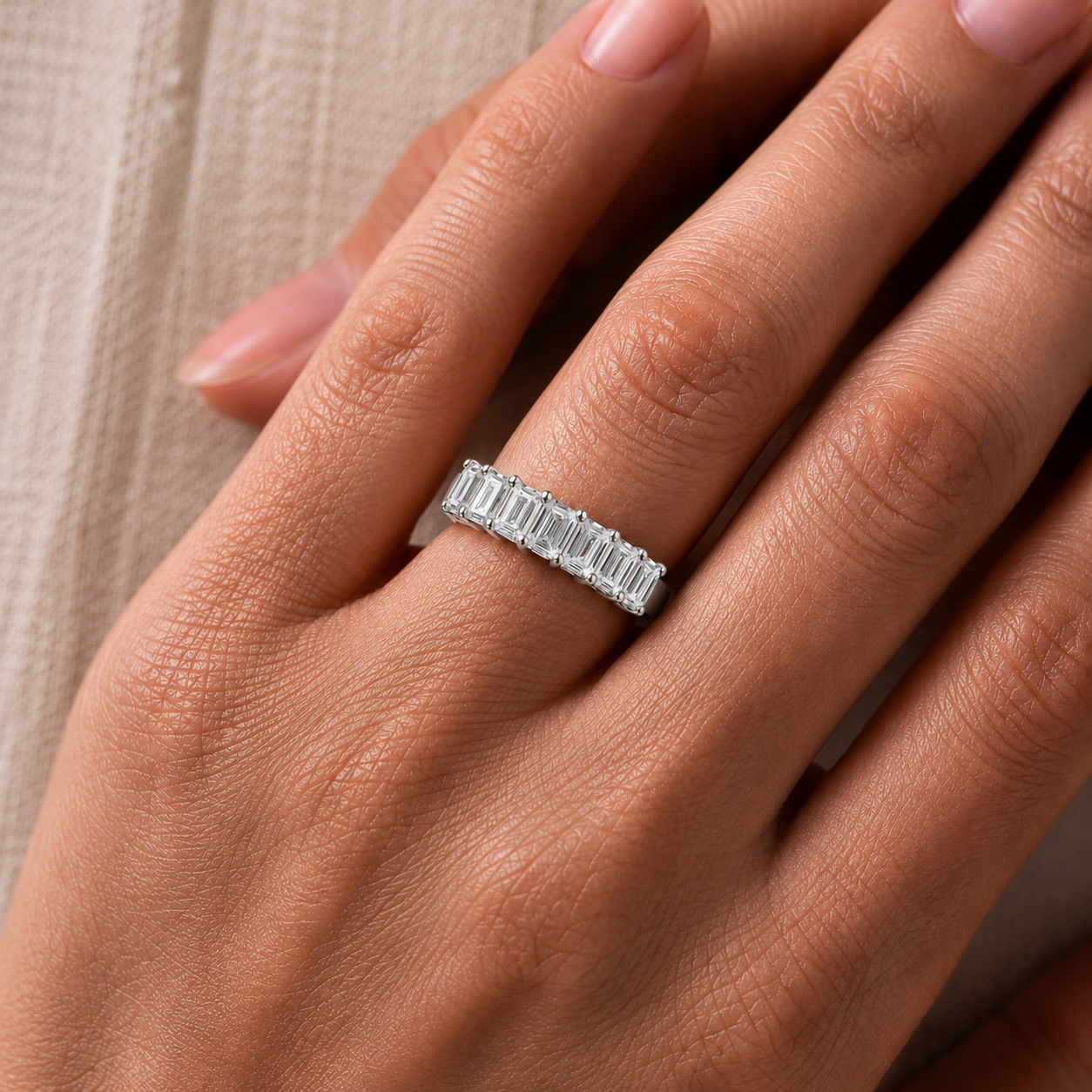 Emerald-Cut Diamond Band Ring in 14K Gold