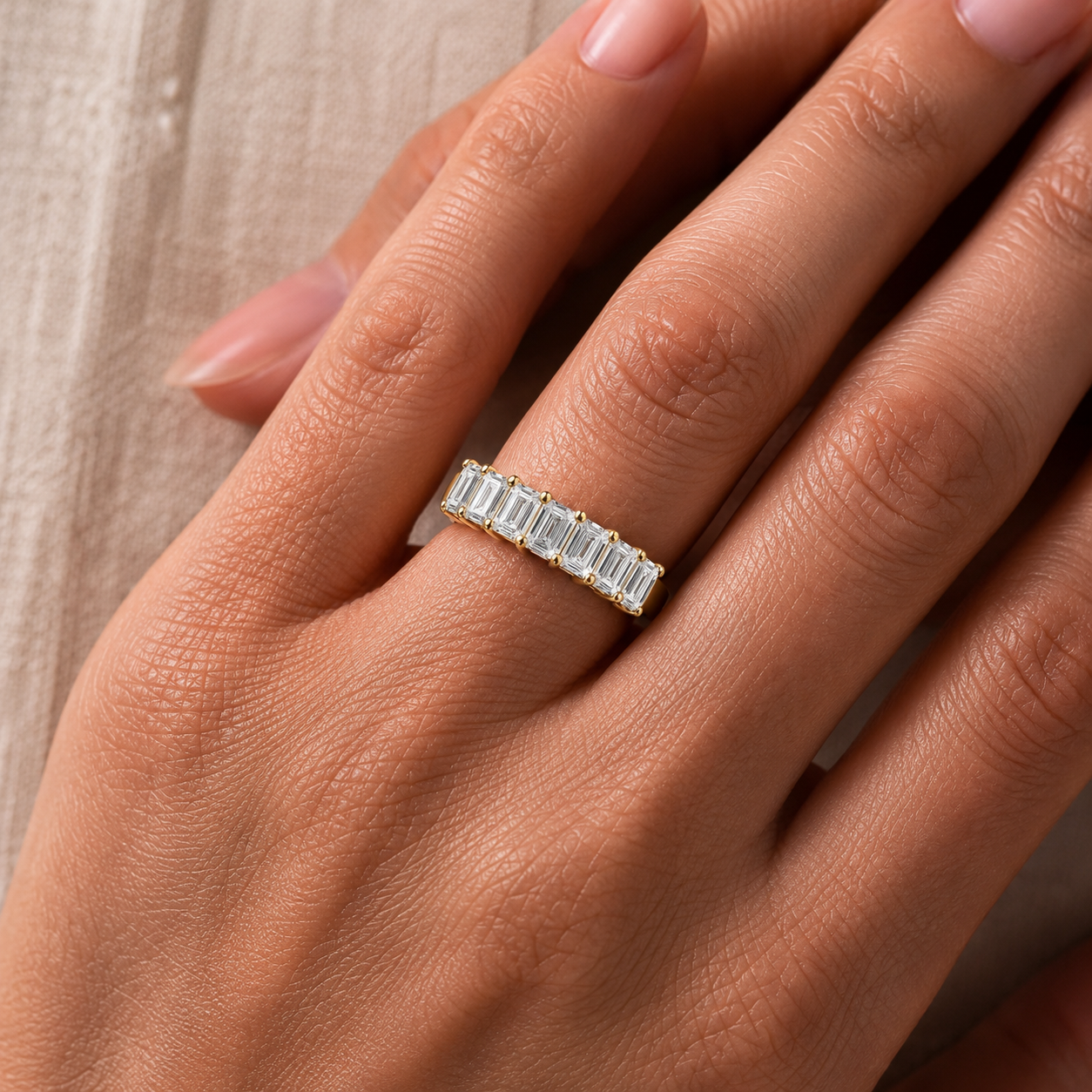 Emerald-Cut Diamond Band Ring in 14K Gold