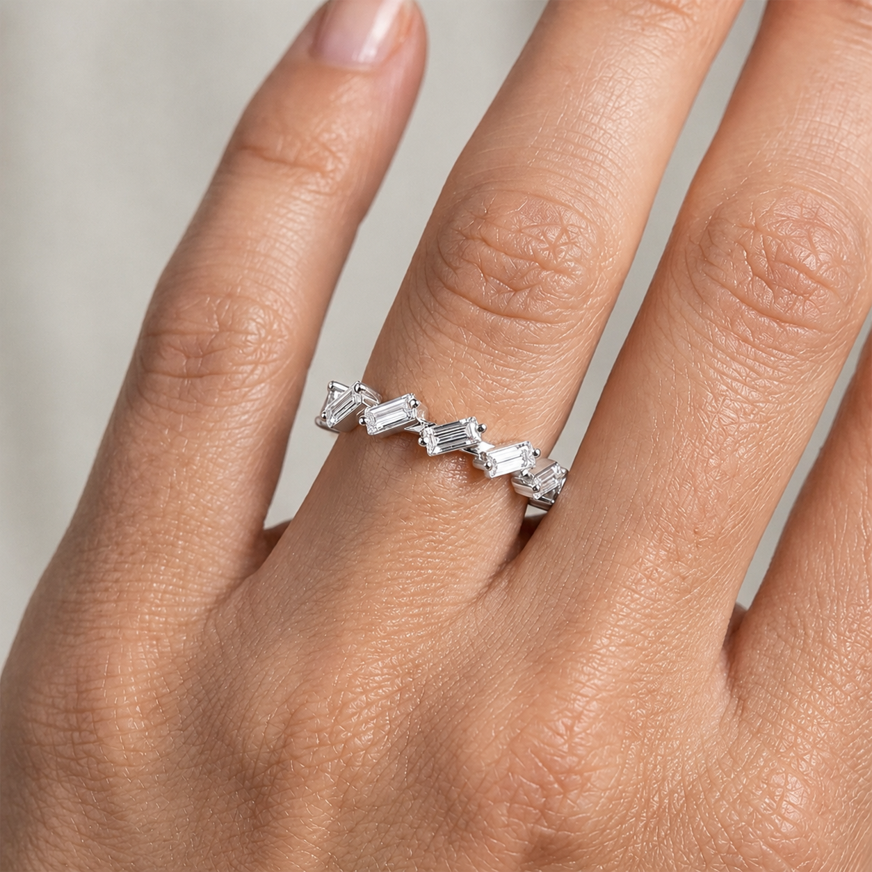 Geometric Baguette Diamond Ring in 14K Gold