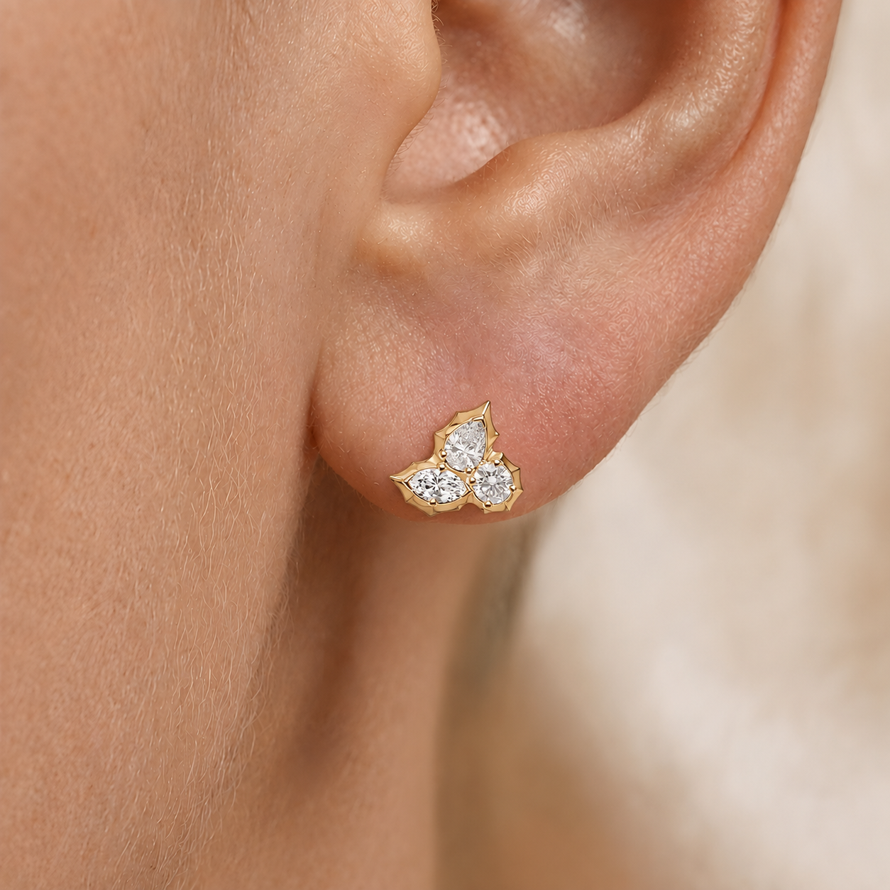 Diamond Petal Cluster Stud Earrings in 14K Gold