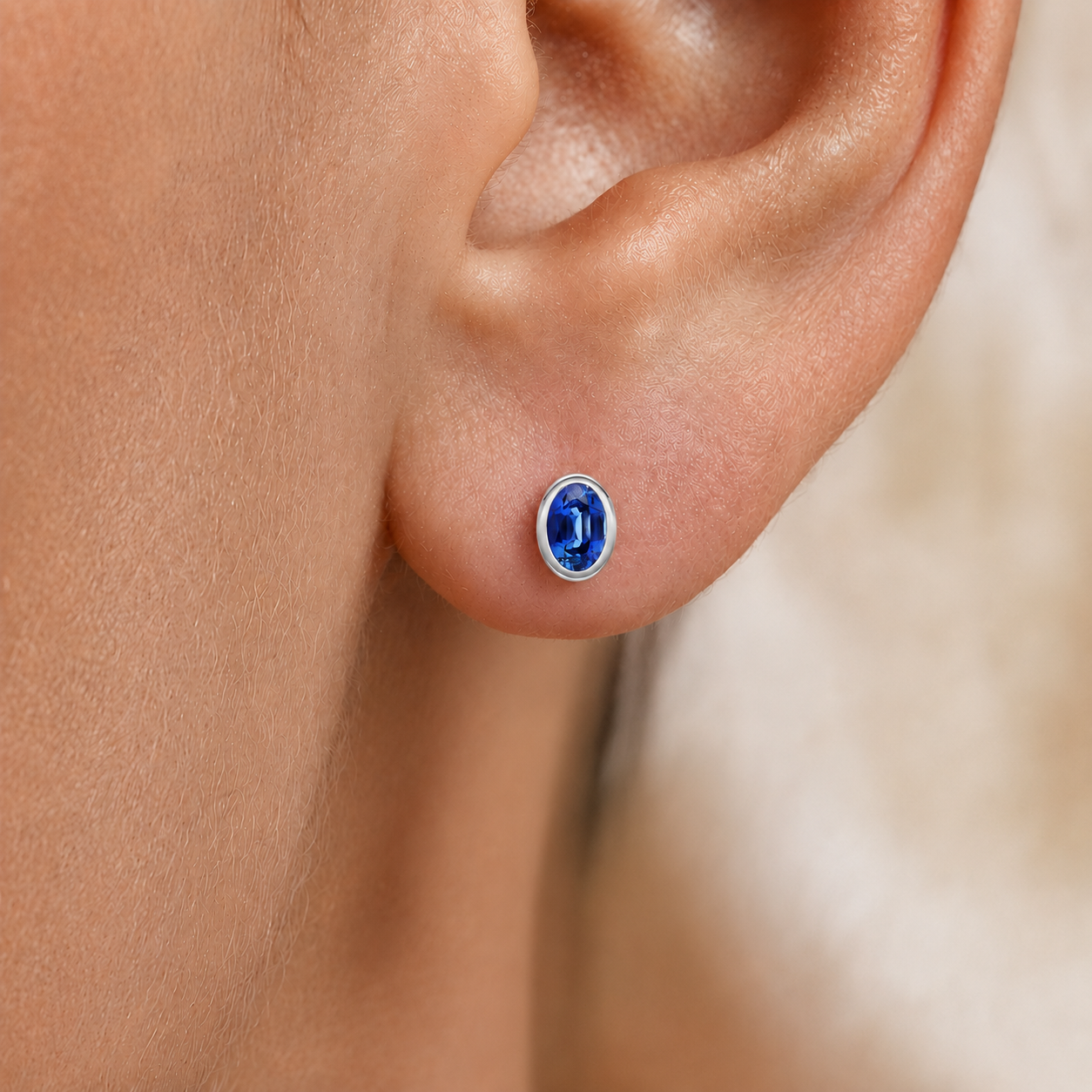 Sapphire Oval Bezel Earrings in 18K Gold