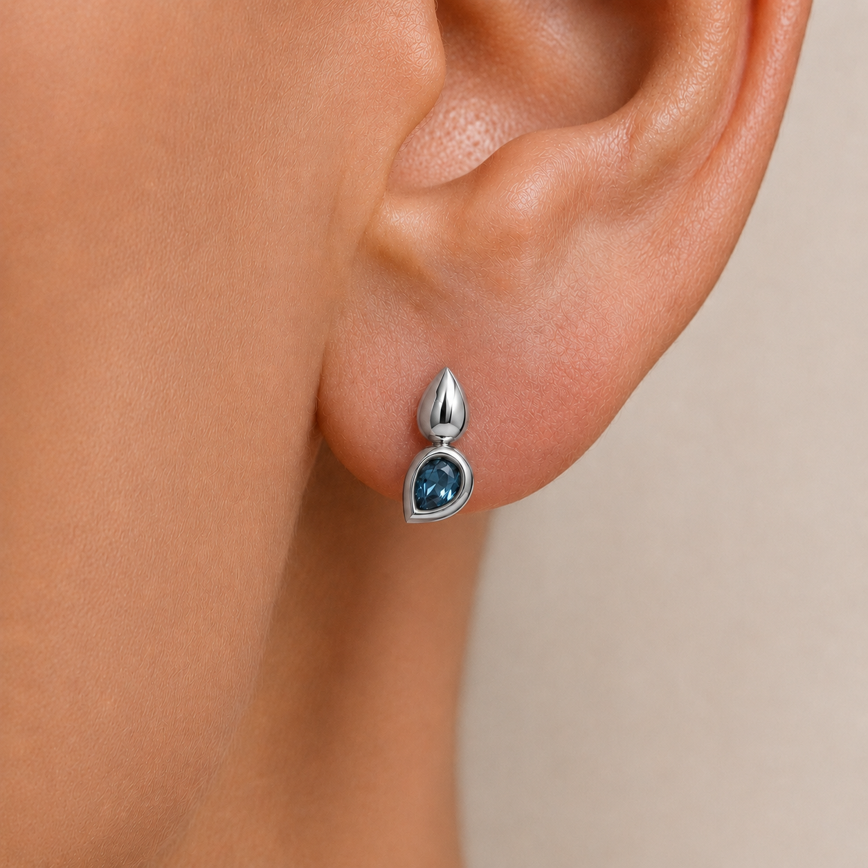 Aurora Pear London Blue Topaz Bezel Stud Earrings in 14K Gold