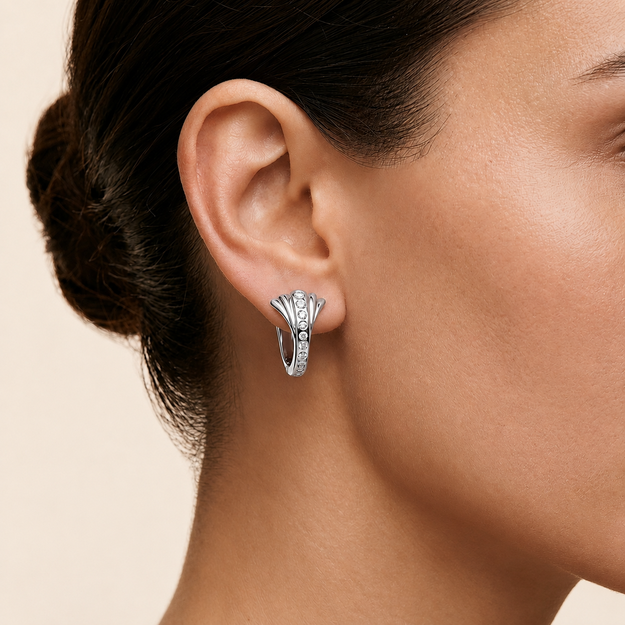 Diamond Studded Leaf Earrings in 14K Gold