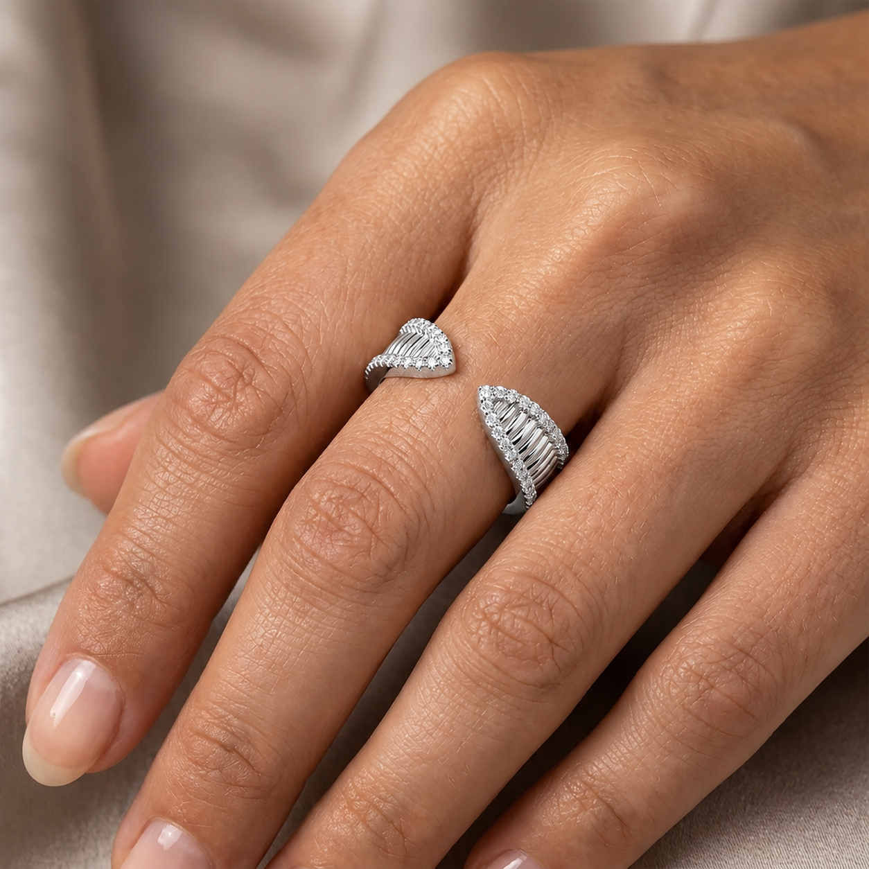 Leaf-Inspired Open Diamond Ring in 14K Gold