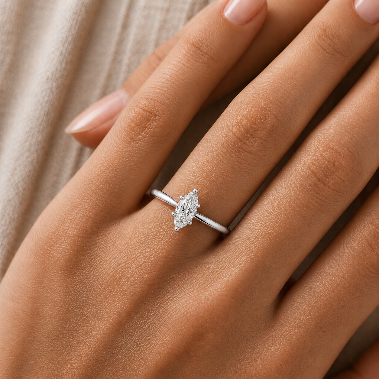 Marquise-Shaped Diamond Ring in 14K Gold