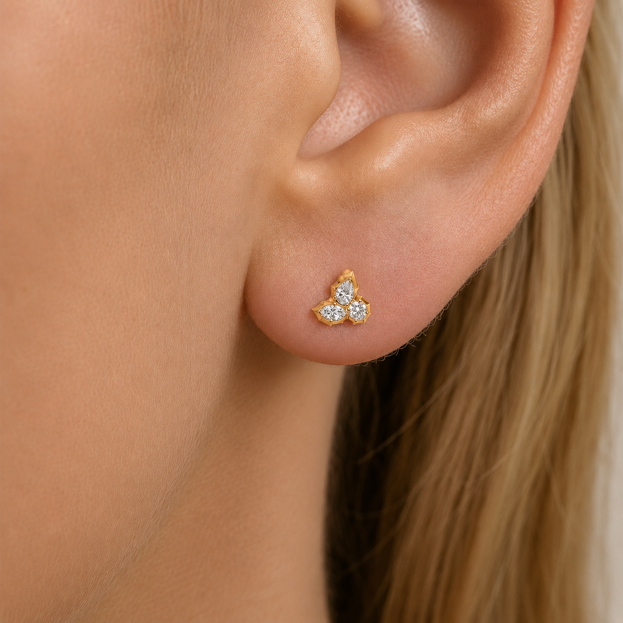 Diamond Petal Cluster Stud Earrings in 14K Gold